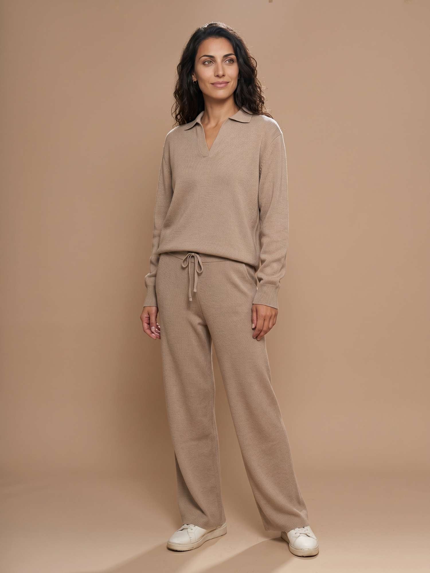 Alpaca & Pima Cotton Ribbed Loungewear Set – Beige