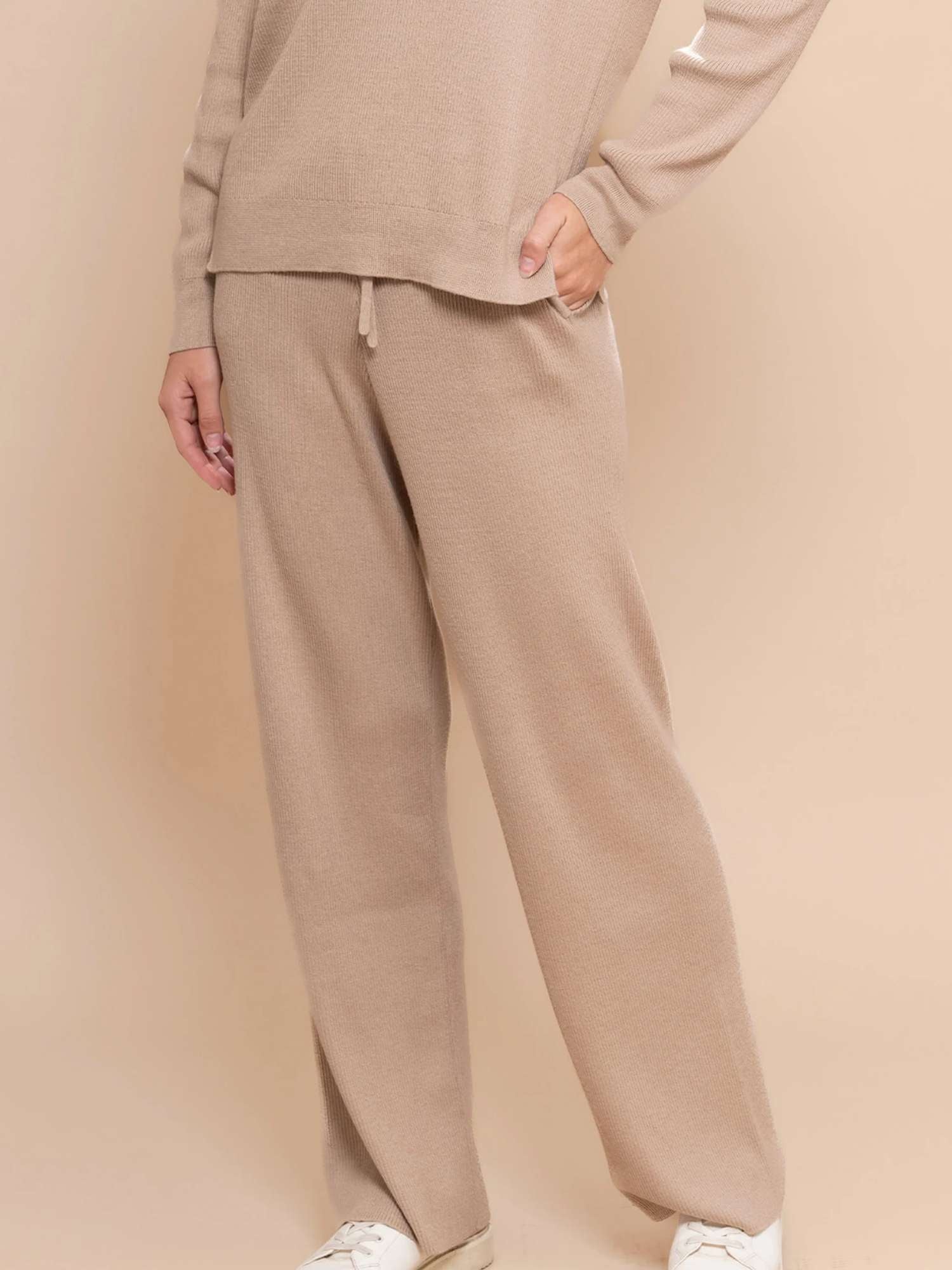 Alpaca & Pima Cotton Ribbed Loungewear Set – Beige