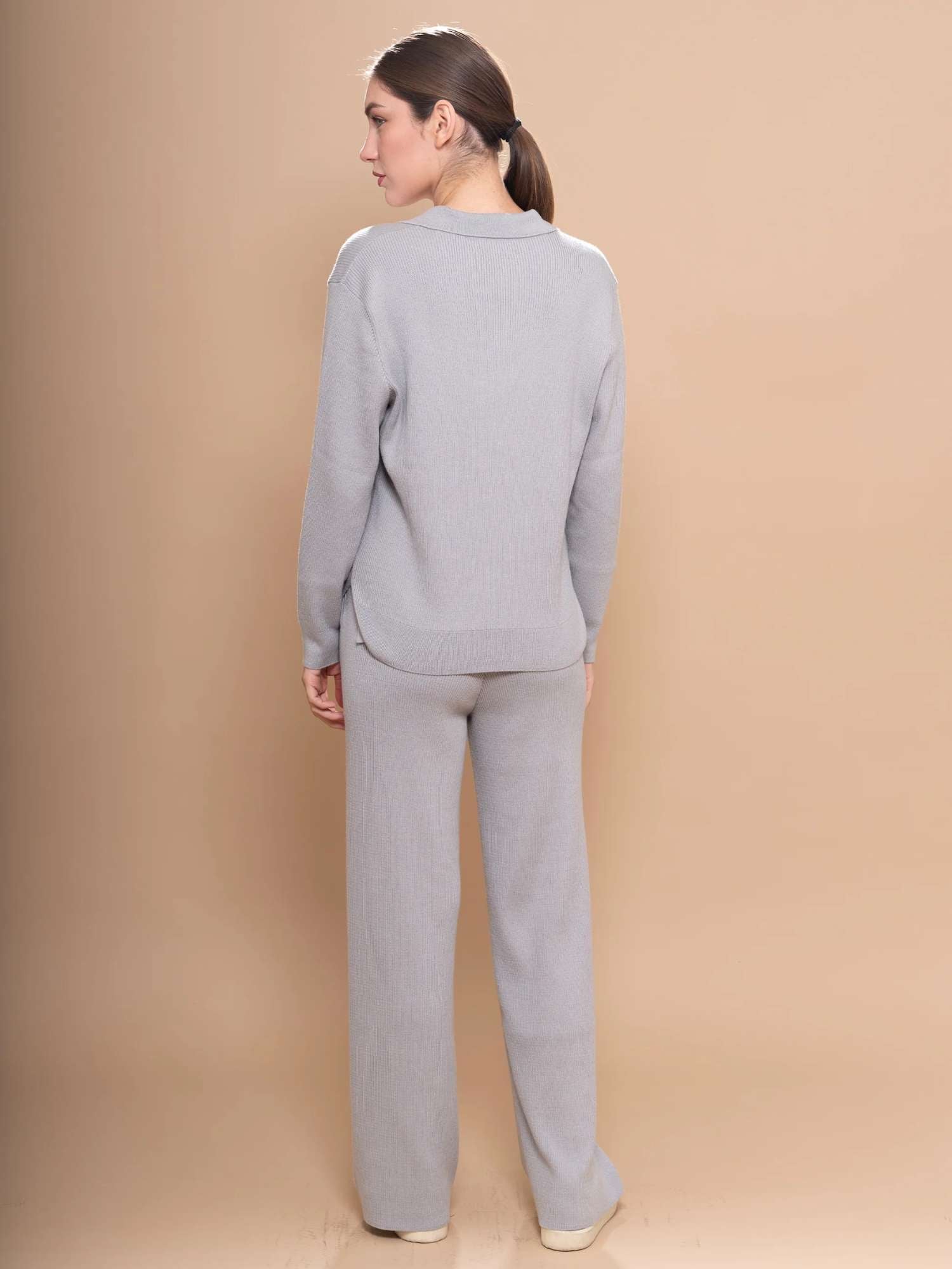 Alpaca & Pima Cotton Ribbed Loungewear Set – Light Grey
