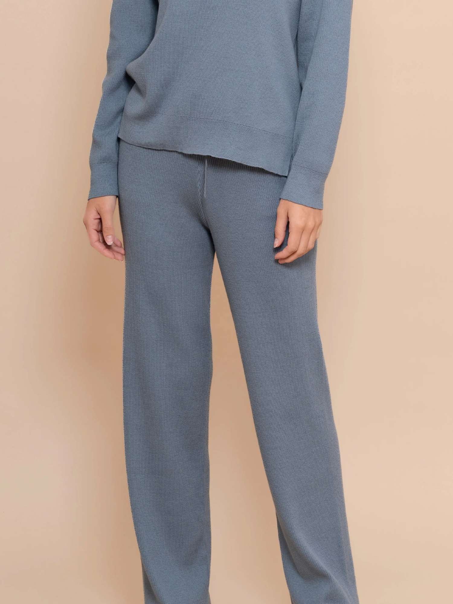 Alpaca & Pima Cotton Ribbed Loungewear Set – Steel Blue