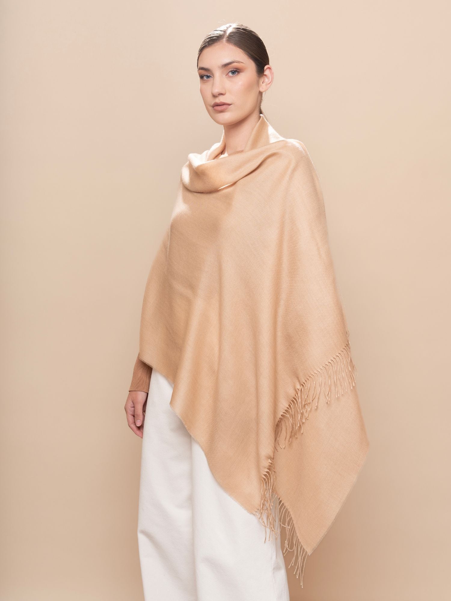 Baby Alpaca and Silk Shawl - Coral Beige