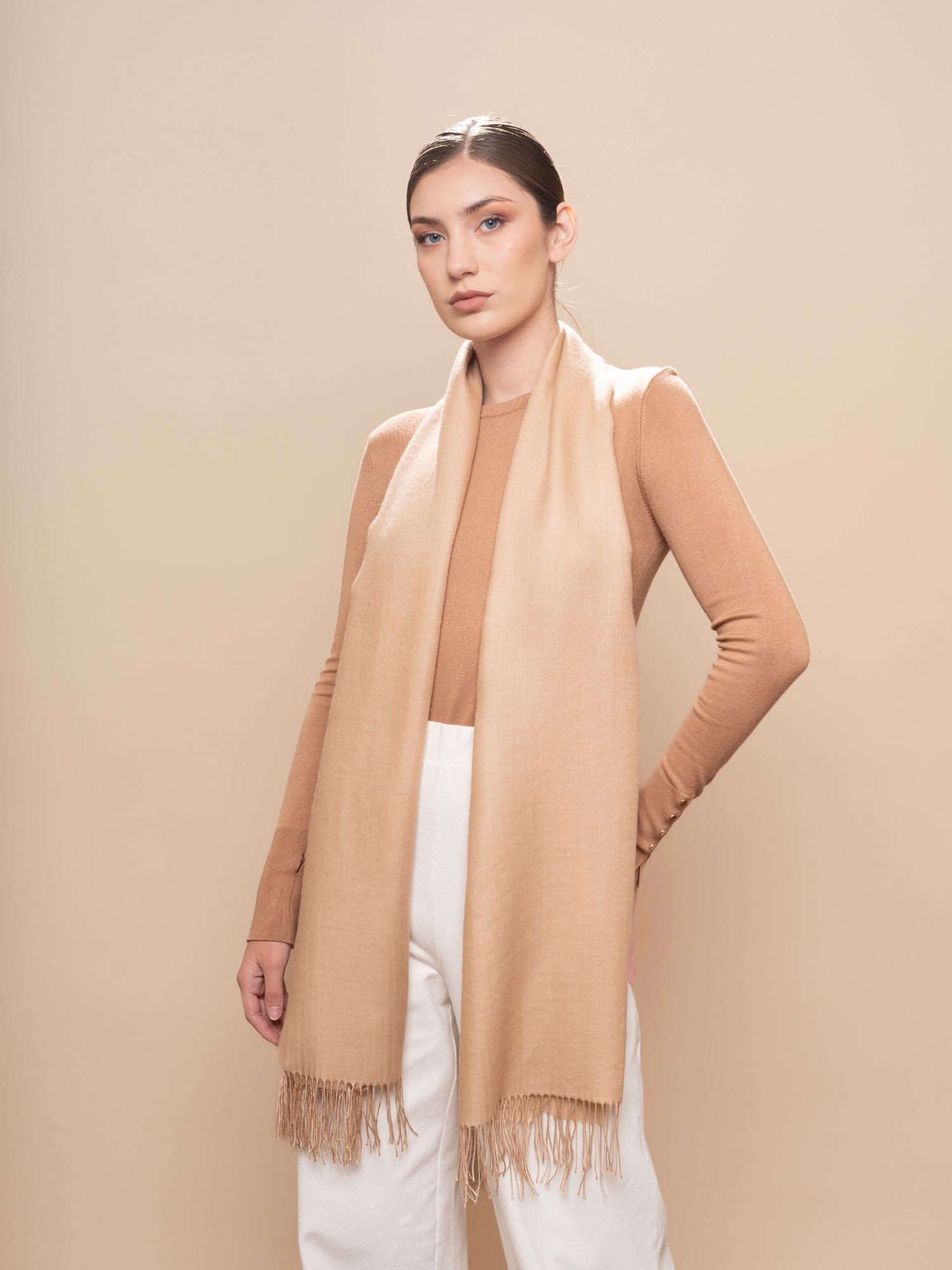 Baby Alpaca and Silk Shawl - Coral Beige