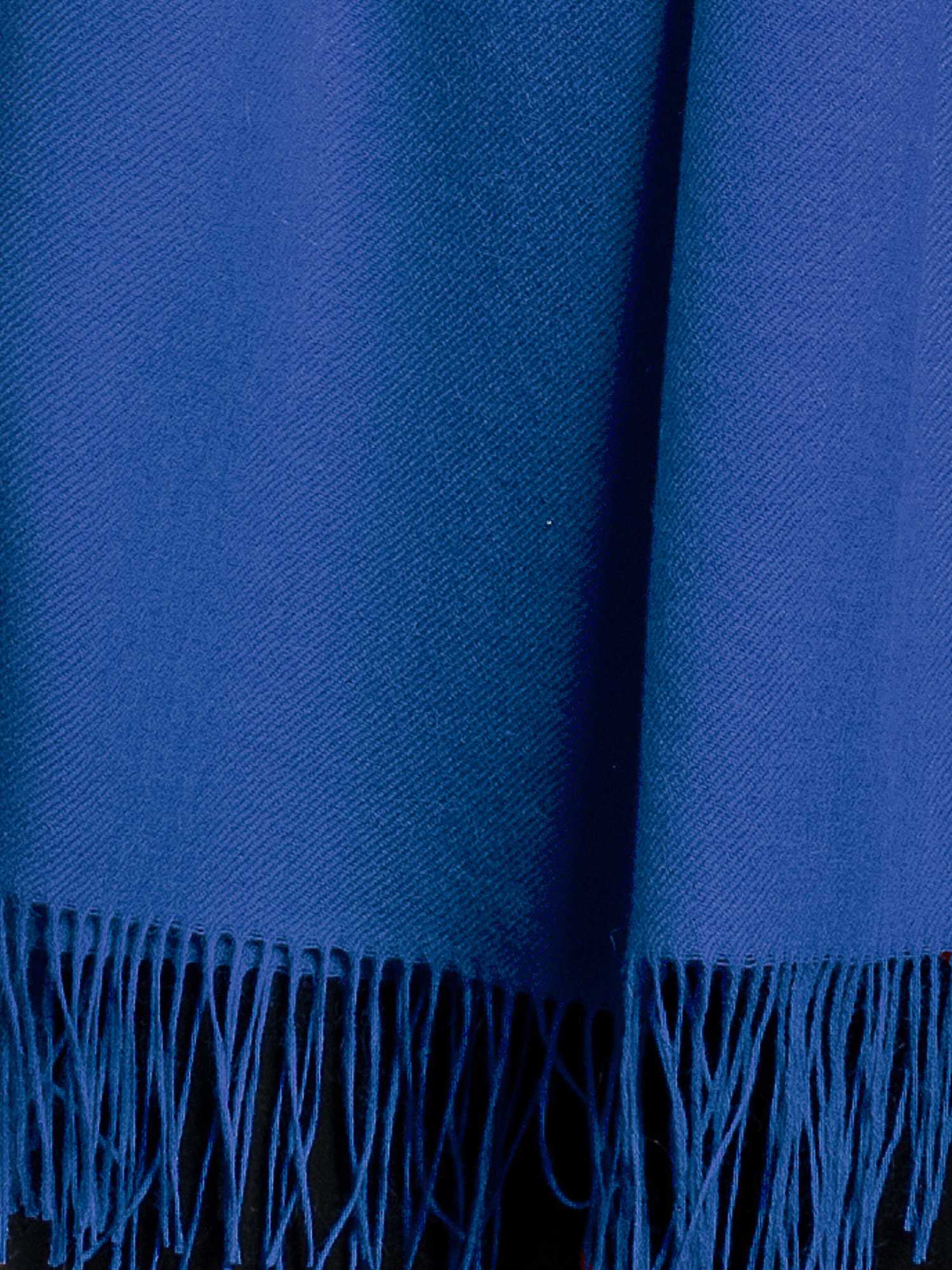 Blue baby alpaca shawl draped to show full length and fringed ends | Orange Inca