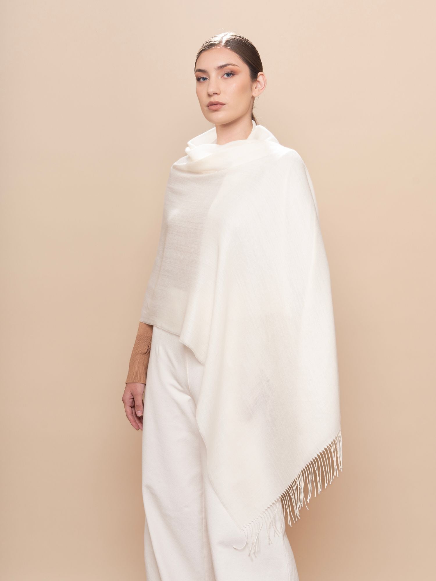 Baby Alpaca and Silk Shawl - White