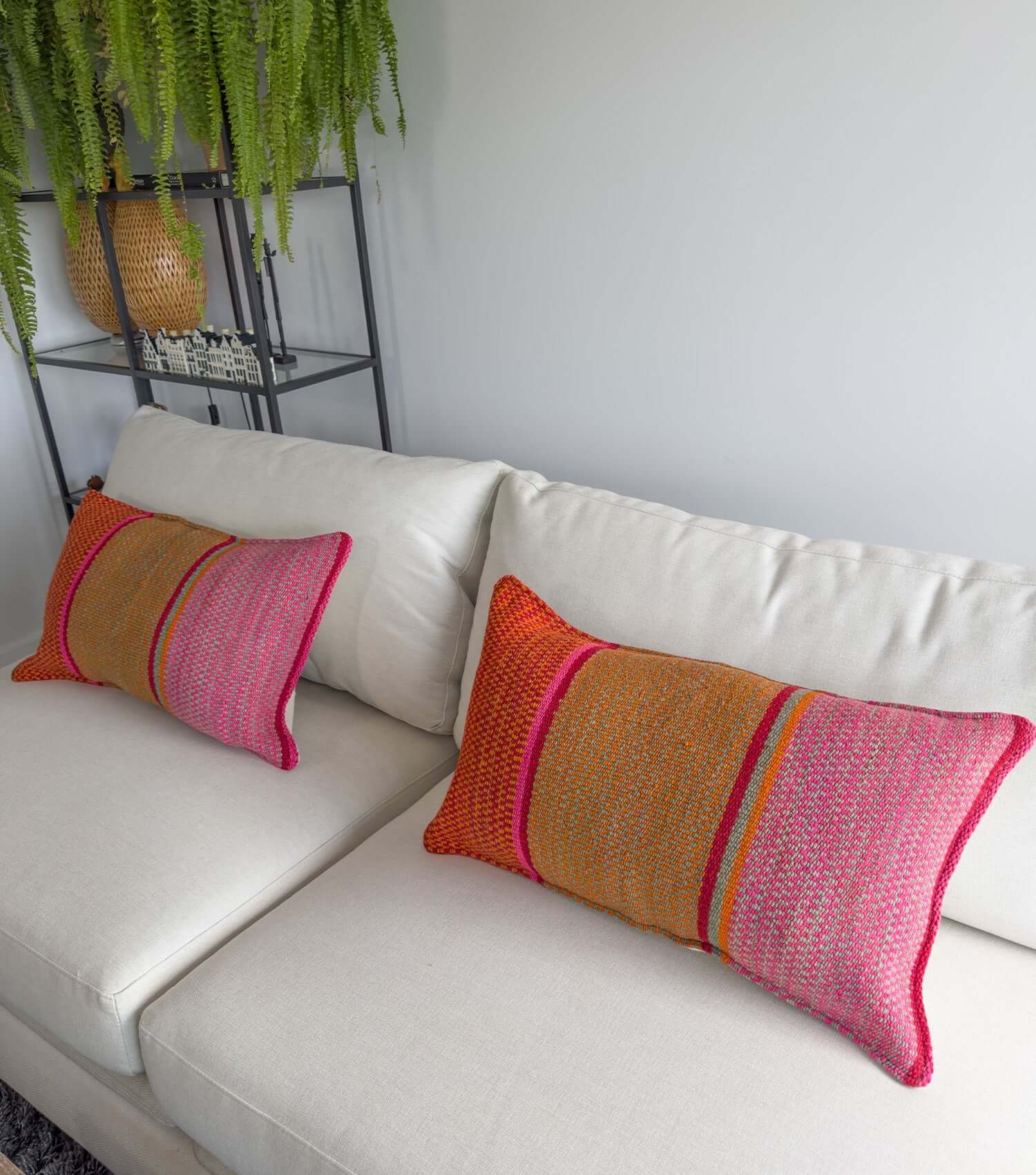 Handwoven rectangular throw pillow 70x40 No.10 with microblend insert - bohemian wool cushion for couch or bed