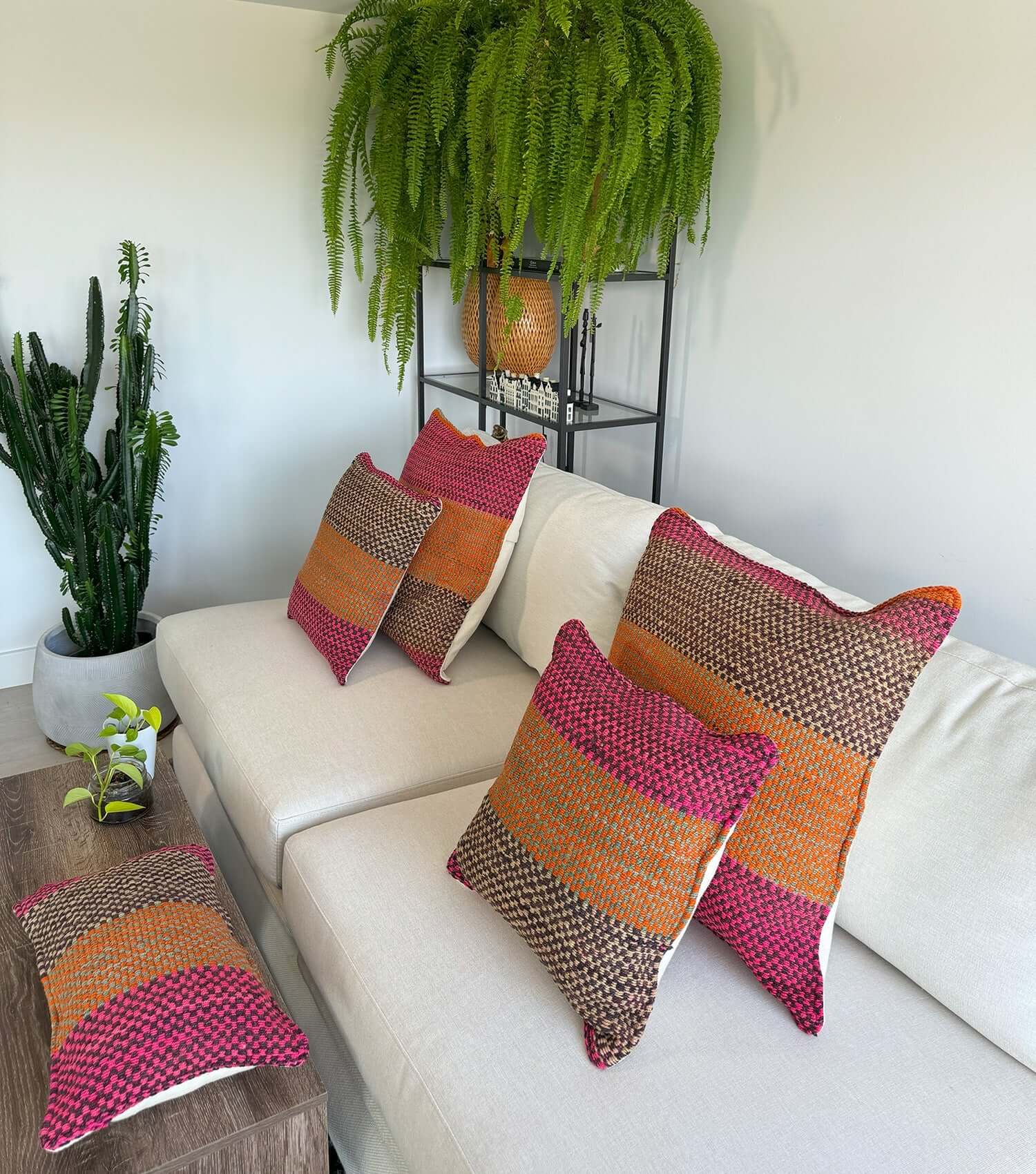 Decorative rectangular pillow 50x30 No.11 styled on sofa showing ethnic pattern and luxury wool texture