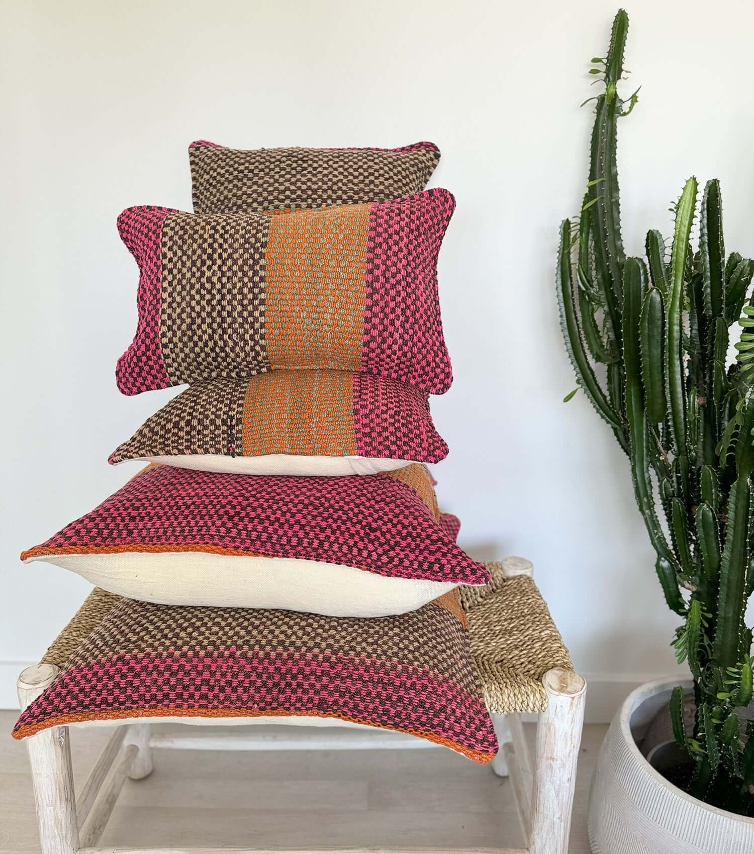 Handwoven rectangular throw pillow 50x30 No.11 with feather insert - bohemian wool cushion for couch or bed