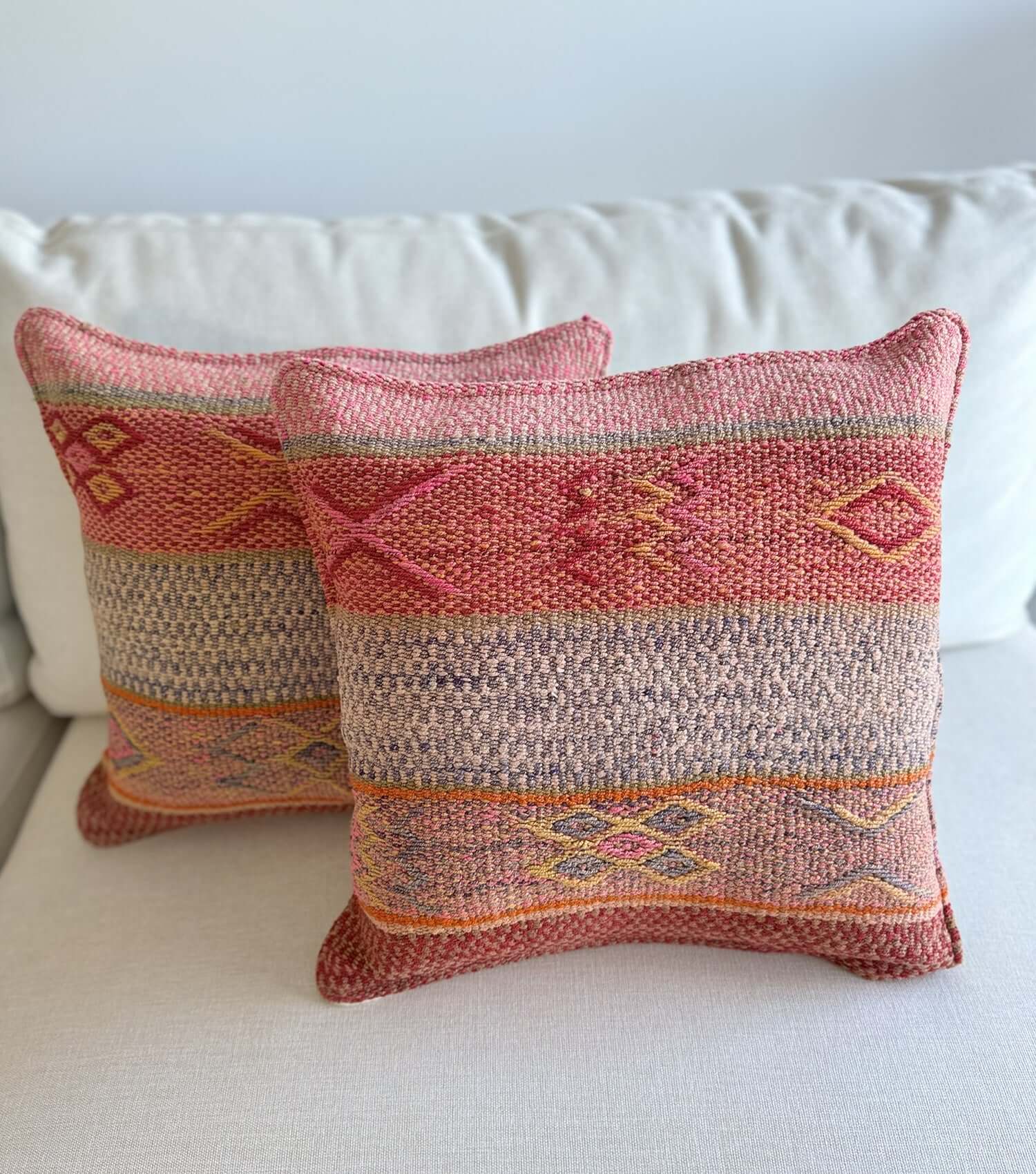 Handwoven square throw pillow 45x45 No.17 with feather insert - bohemian wool cushion for couch or bed