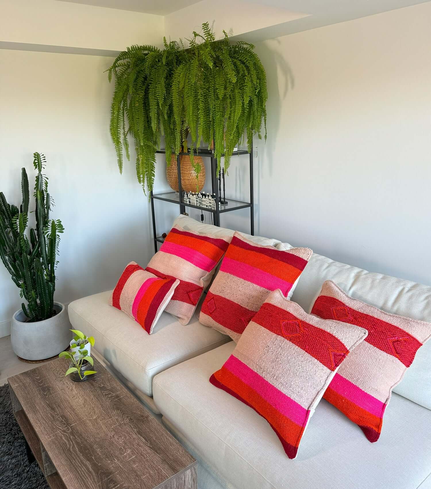 Decorative rectangular pillow 50x30 No.18 styled on sofa showing ethnic pattern and luxury wool texture