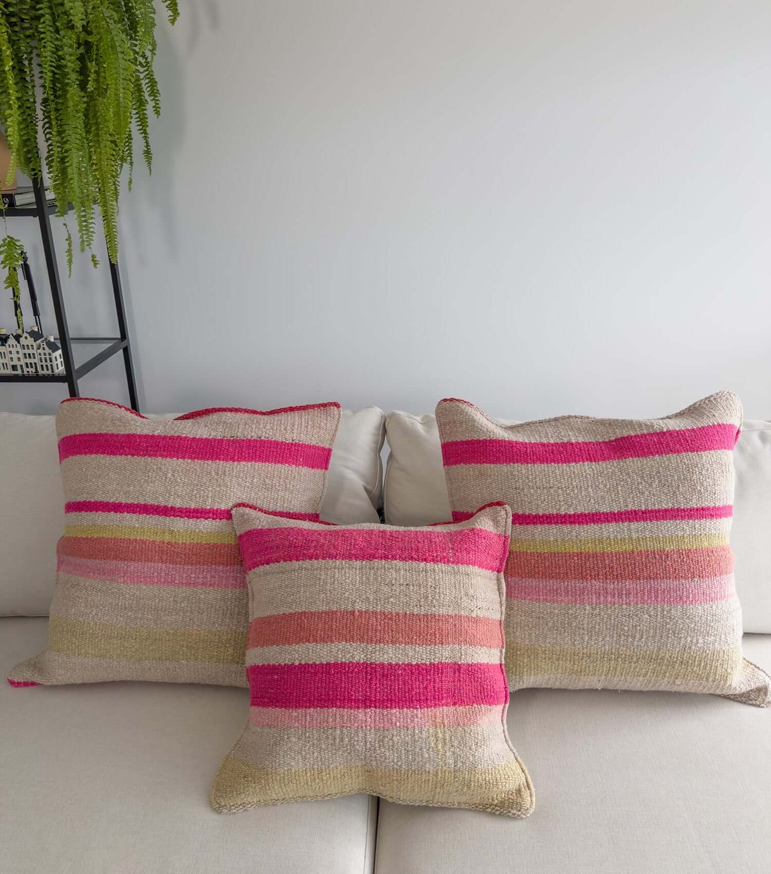 Handwoven square throw pillow 50x50 No.22 with feather insert - bohemian wool cushion for couch or bed