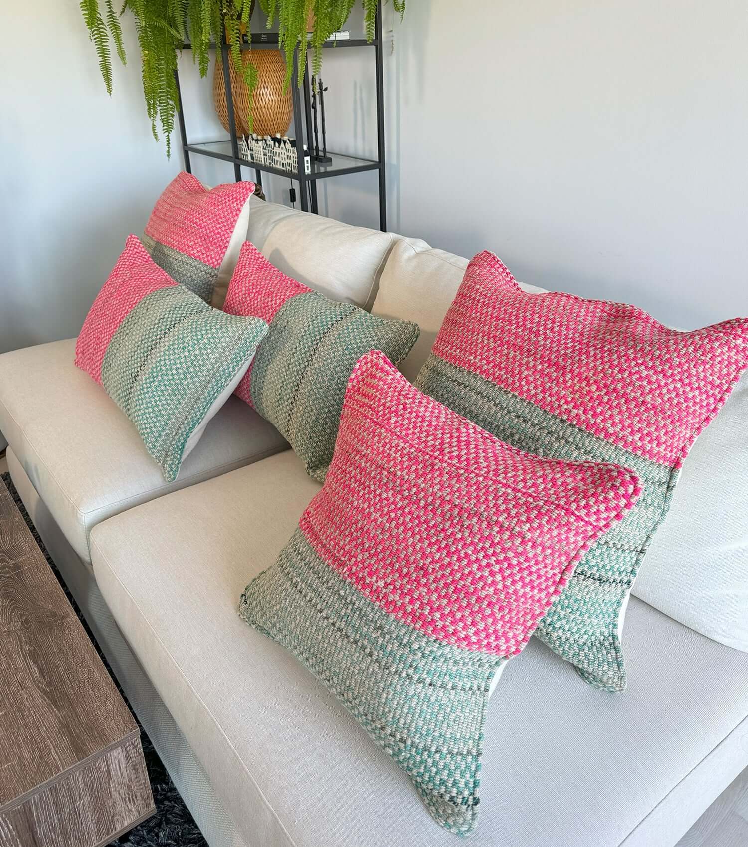 Handwoven square throw pillow 50x50 No.2 with feather insert - bohemian wool cushion for couch or bed