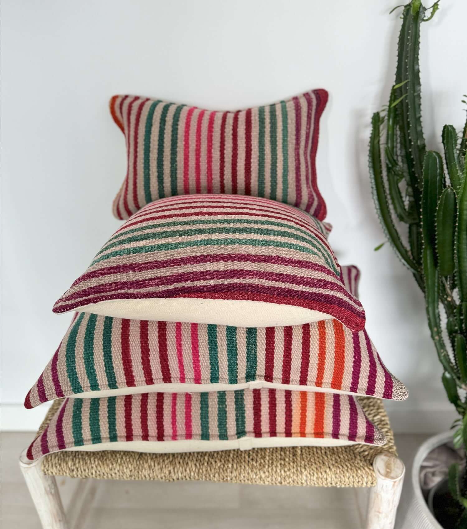 Handwoven rectangular throw pillow 50x30 No.7 with feather insert - bohemian wool cushion for couch or bed