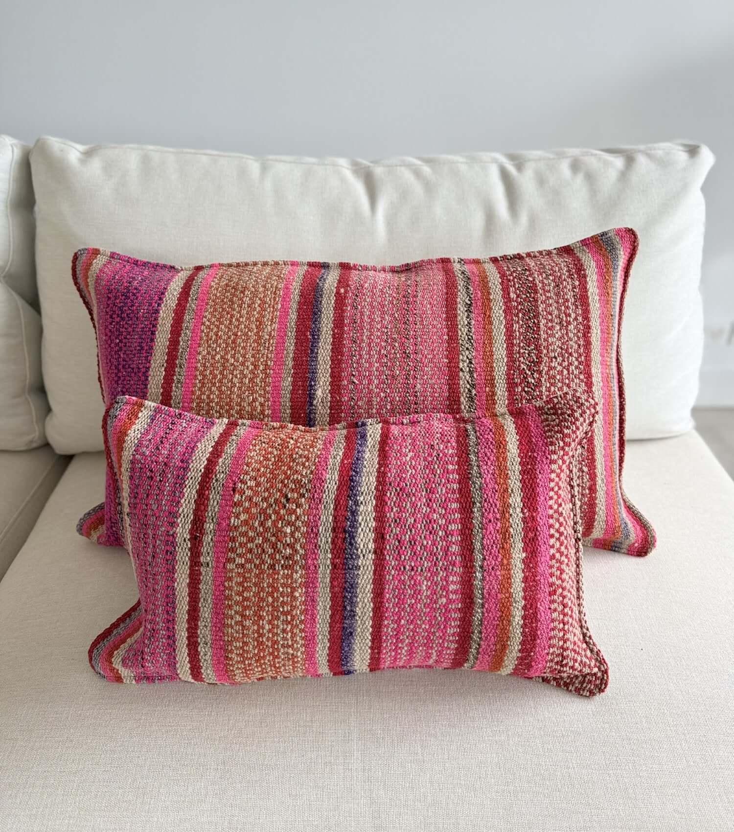 Handwoven rectangular throw pillow 50x30 No.8 with feather insert - bohemian wool cushion for couch or bed