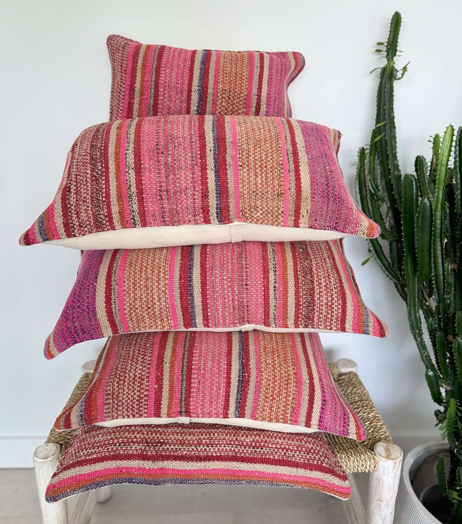 Boho throw pillow 50x30 No.8 styled on accent chair or sofa providing living room decor possibilities