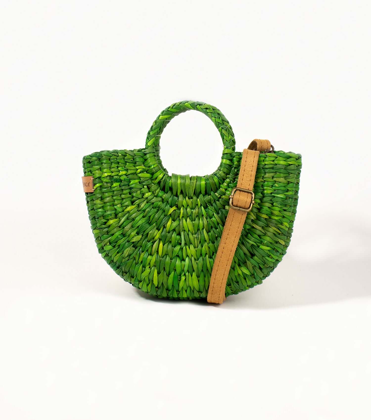 Fiesta Mini woven straw crossbody bag in emerald green – handmade in Peru | Orange Inca