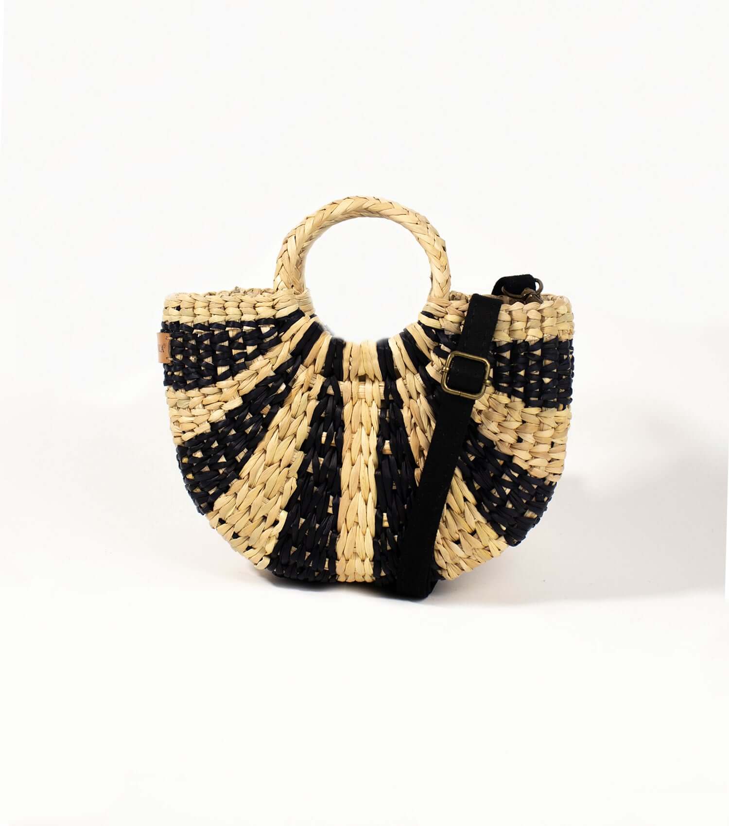 Natural and black striped woven straw crossbody bag – Fiesta Mini | Orange Inca