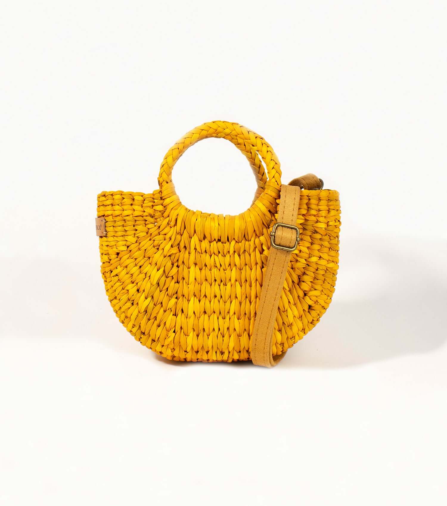 Yellow woven straw crossbody bag with adjustable strap – Fiesta Mini | Orange Inca