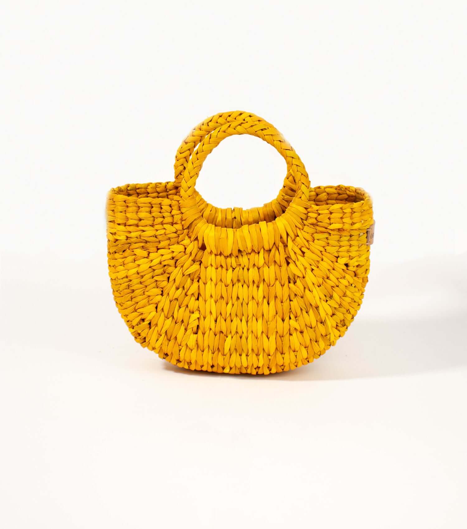 Yellow woven straw crossbody flat lay – Fiesta Mini Original | Orange Inca
