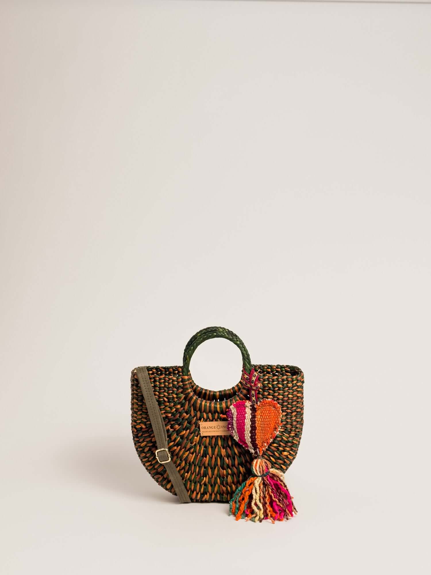 Woven handbag - designer everyday crossbody | Marbled Olive Green Camel