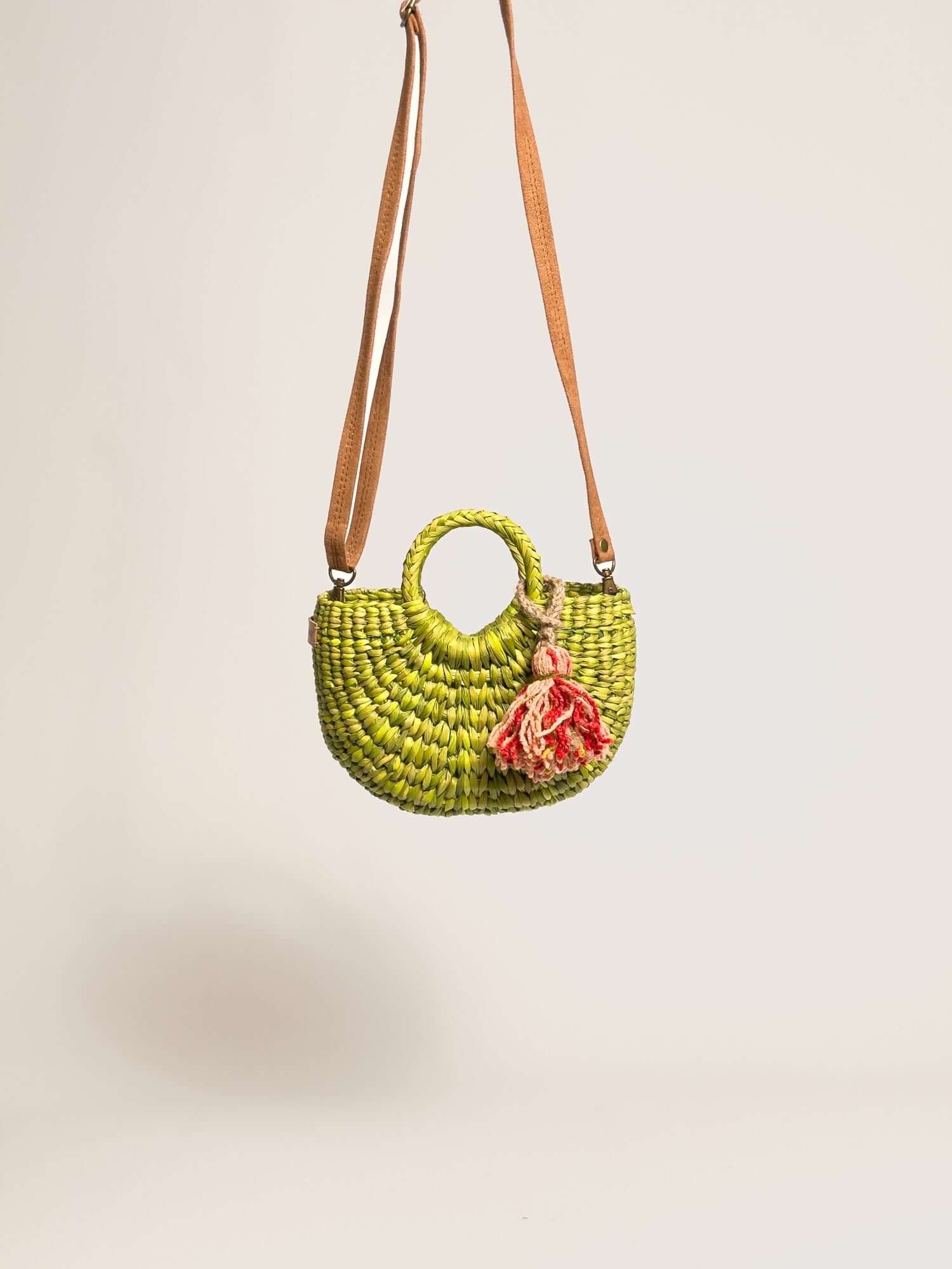 Orange Inca everyday mini bag with artisanal tassel and strap | Lime Green