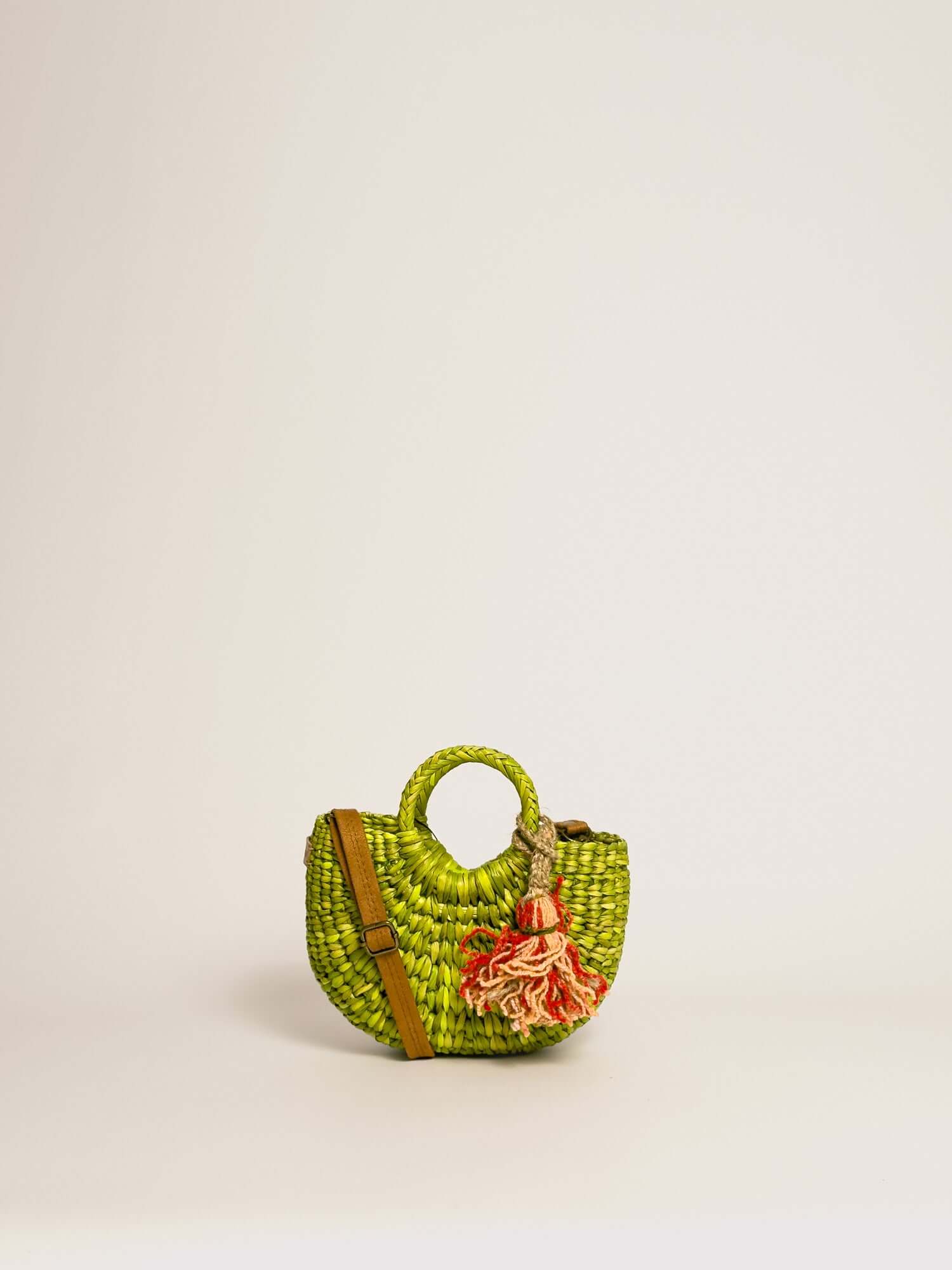 Designer straw crossbody bag by Orange Inca - mini purse | Lime Green