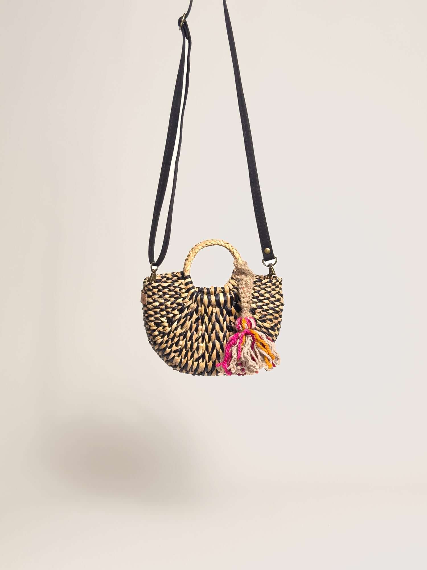Orange Inca everyday mini bag with artisanal tassel and strap | Marbled Black