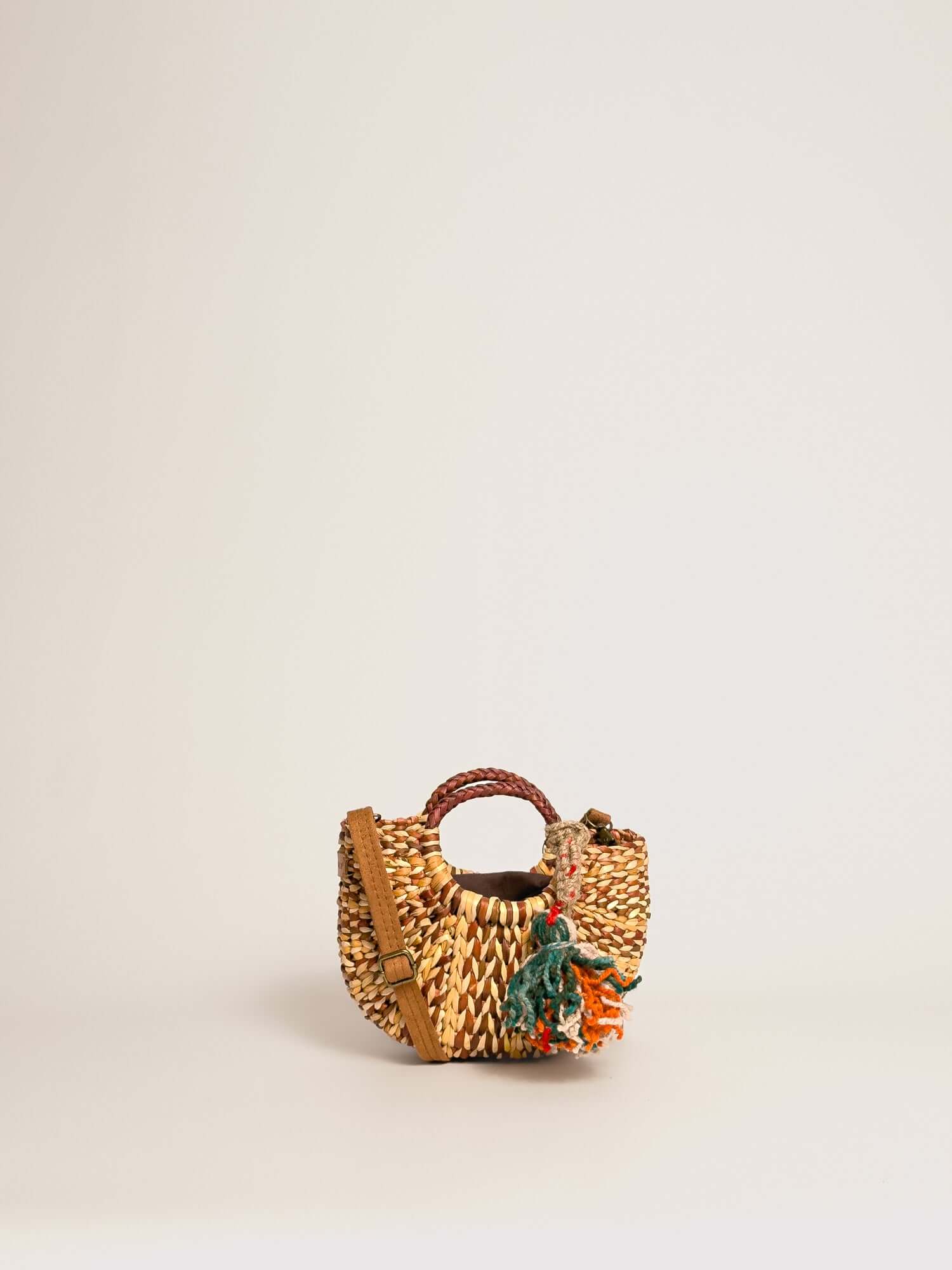 Designer straw crossbody bag by Orange Inca - mini purse | Marbled Brown