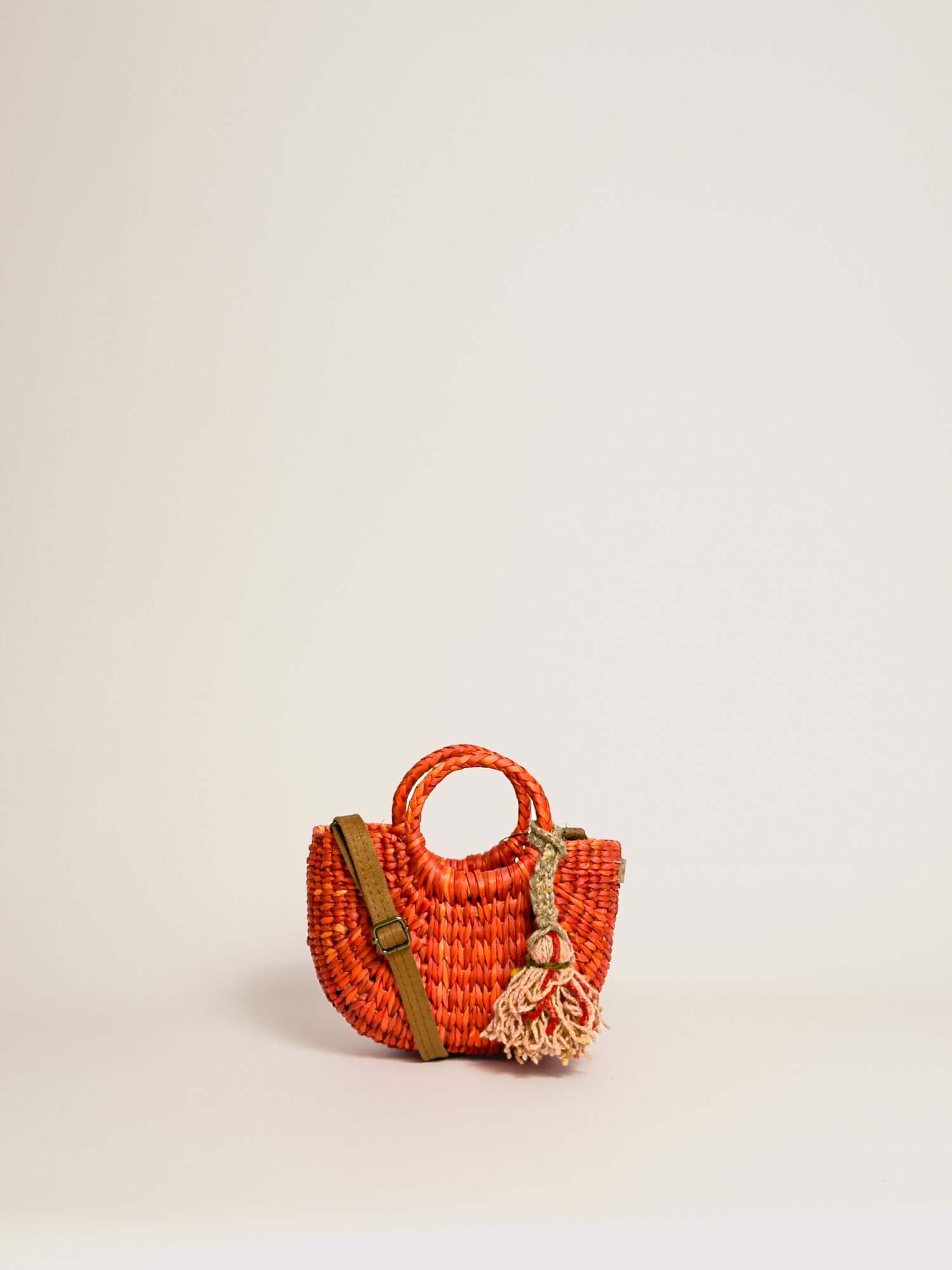Fiesta Mini Classic woven straw crossbody bag in orange – handmade in Peru | Orange Inca