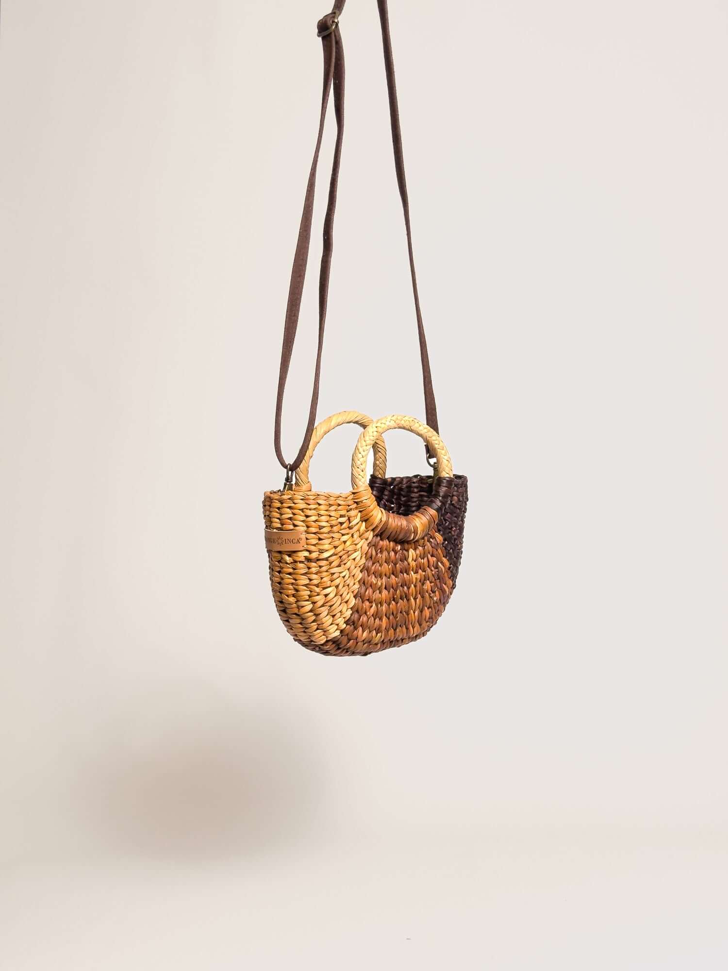 Handwoven straw crossbody bag w removable straps | Striped Brown