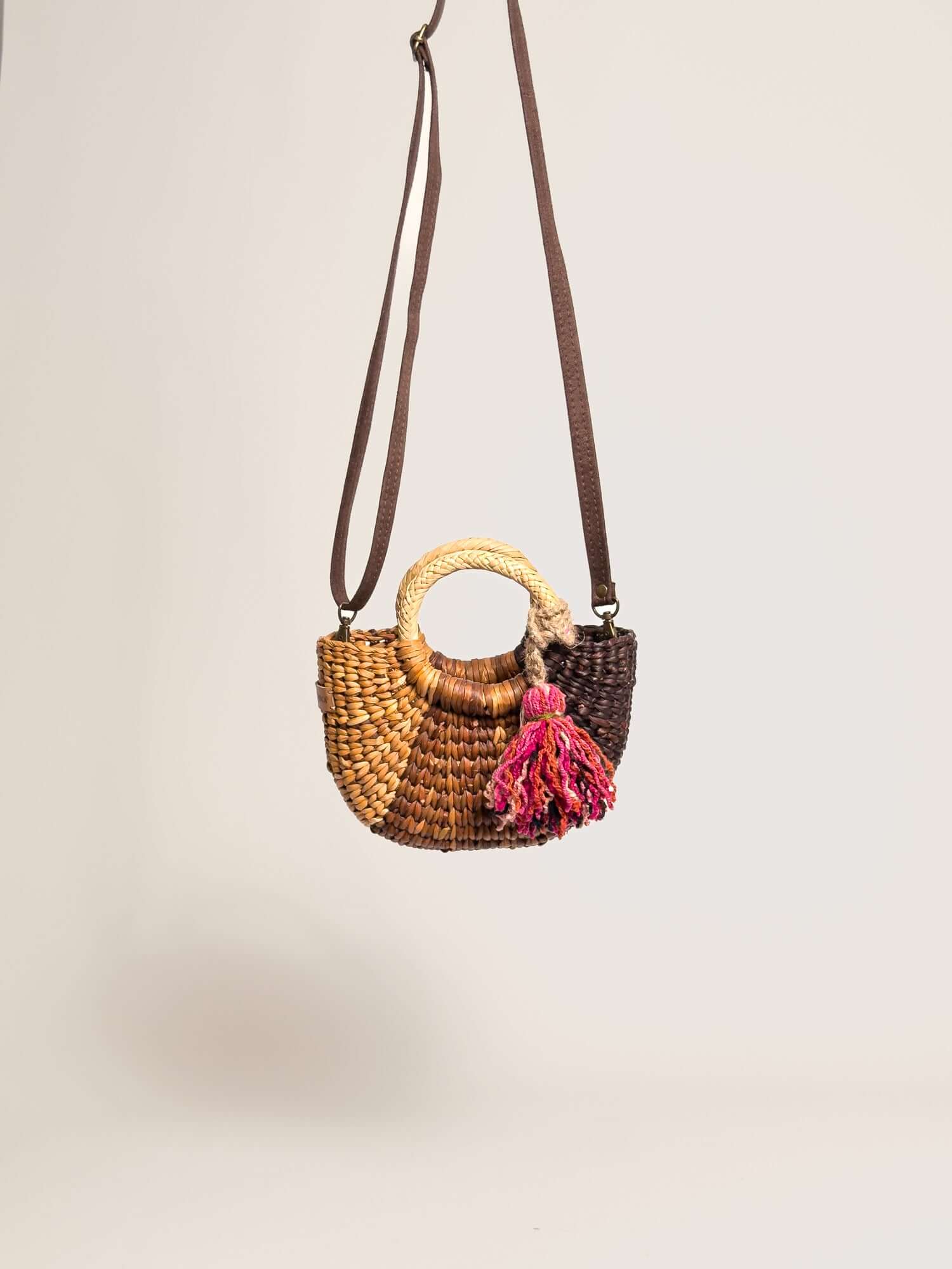 Orange Inca everyday mini bag with artisanal tassel and strap | Striped Brown