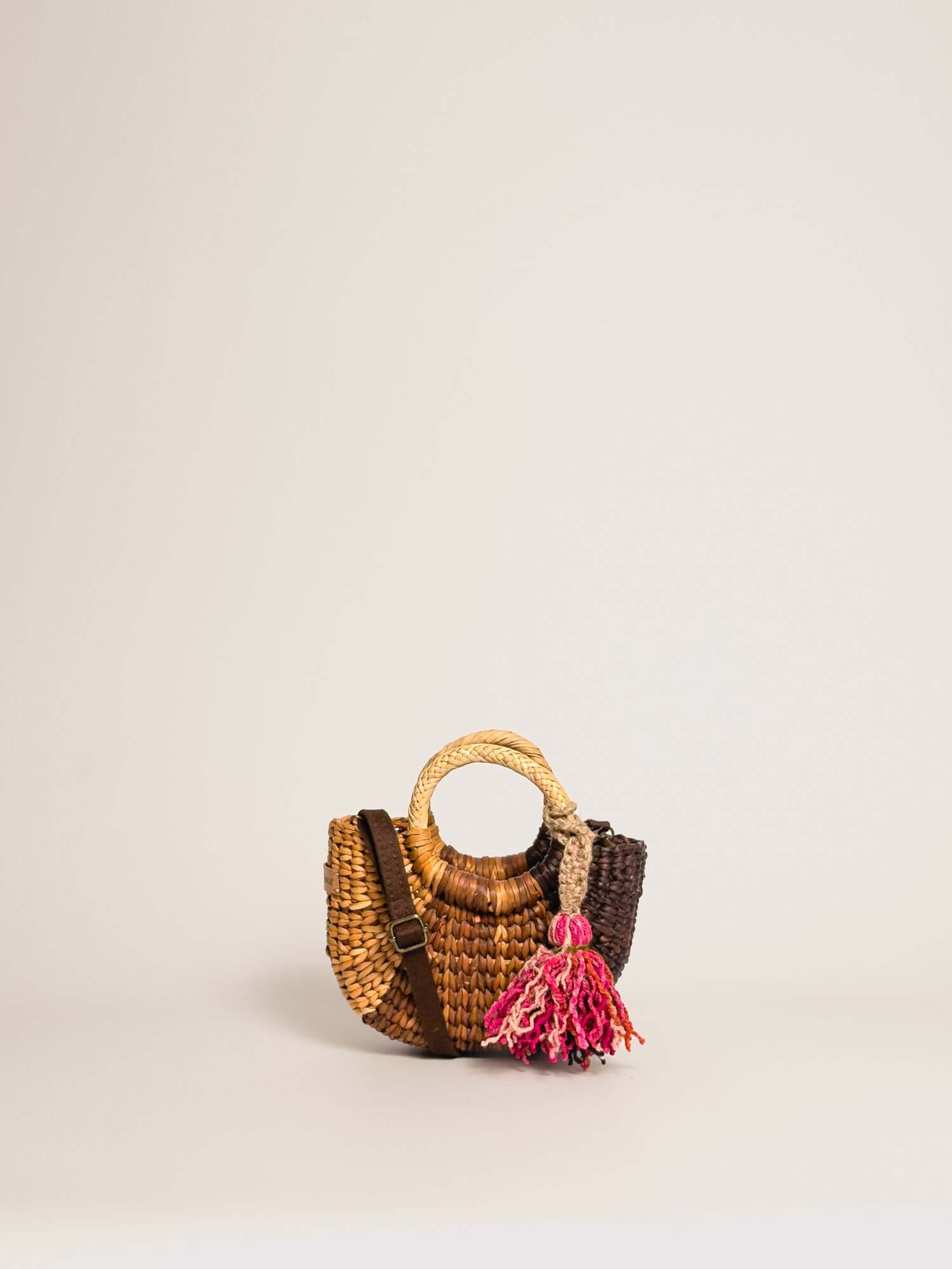 Designer straw crossbody bag by Orange Inca - mini purse | Striped Brown