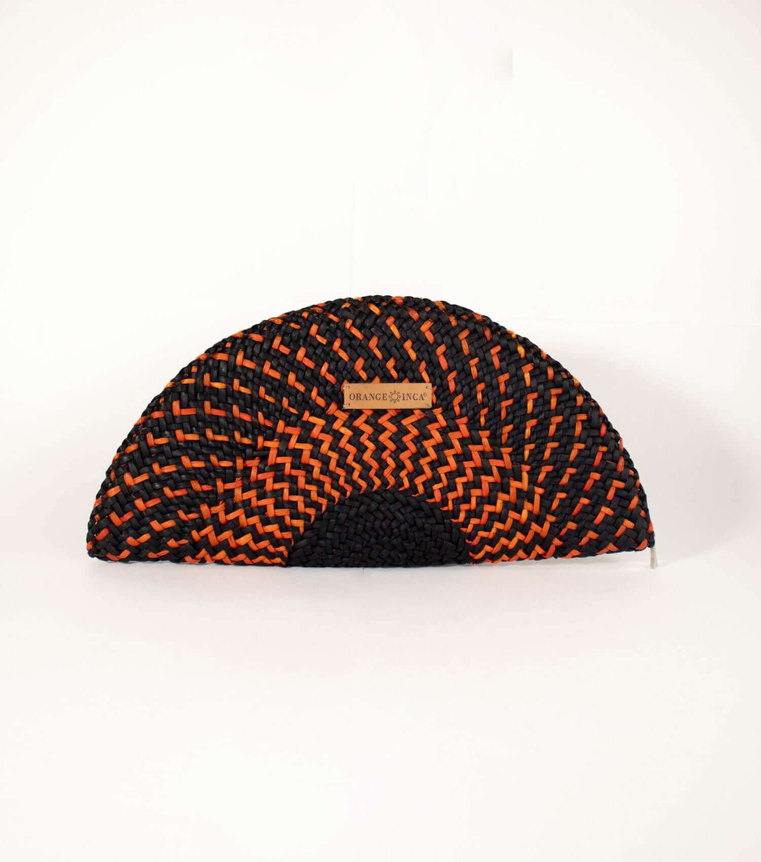 Orange Inca Flamenco Clutch - sustainable evening bag with fan design | Orange and Black