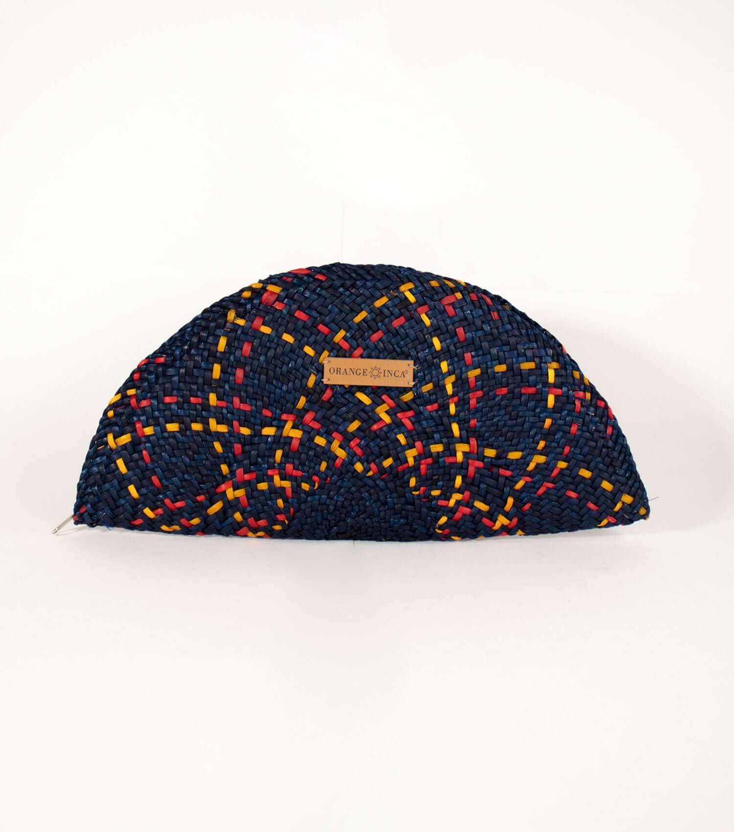 Orange Inca Flamenco Clutch - sustainable evening bag with fan design | Blue with Red and Yellow accents