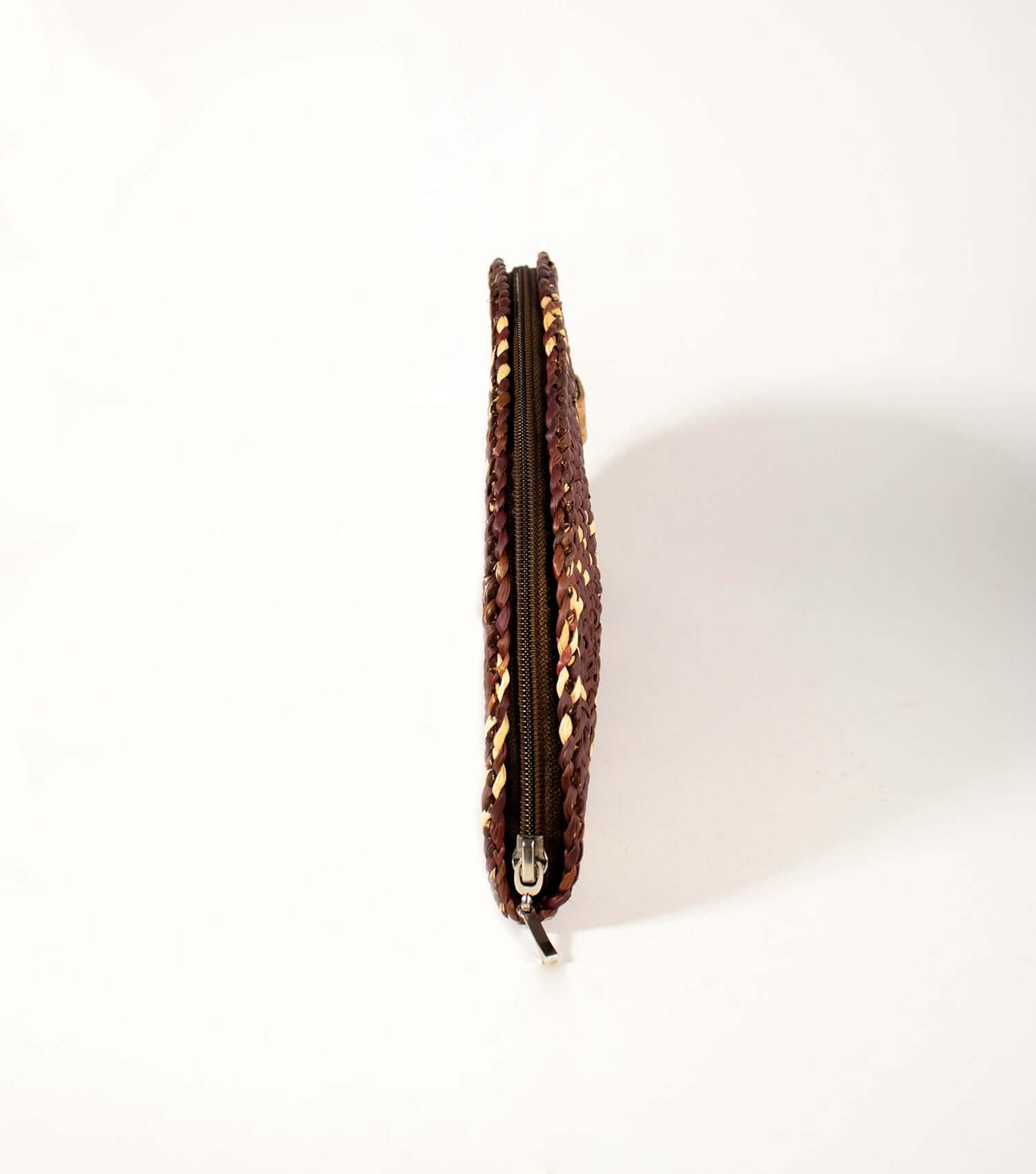 Designer sustainable clutch in coffee brown and natural - special occasion bag and accessory