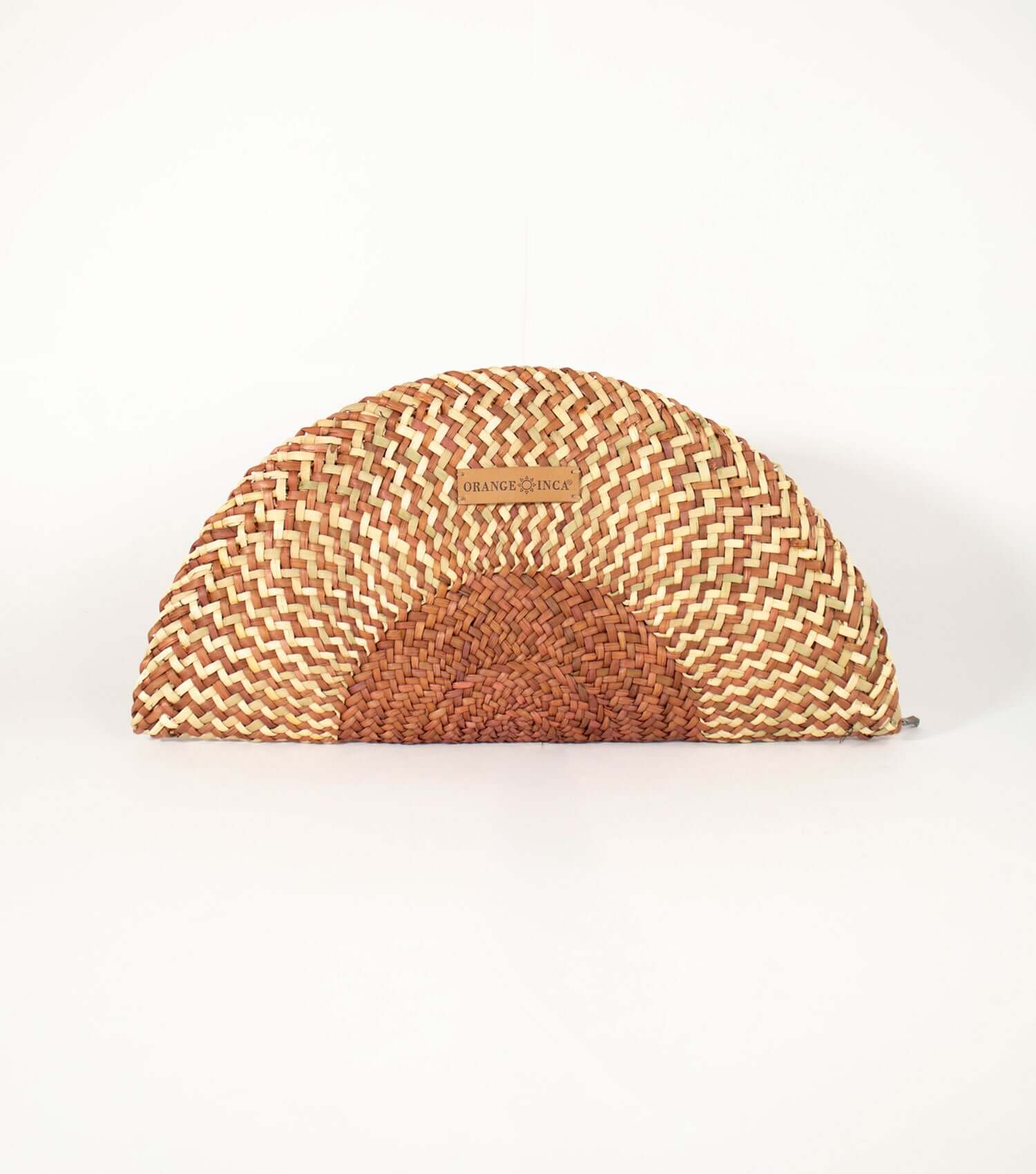 Orange Inca Flamenco Clutch - sustainable evening bag with fan design | Camel Brown and Natural