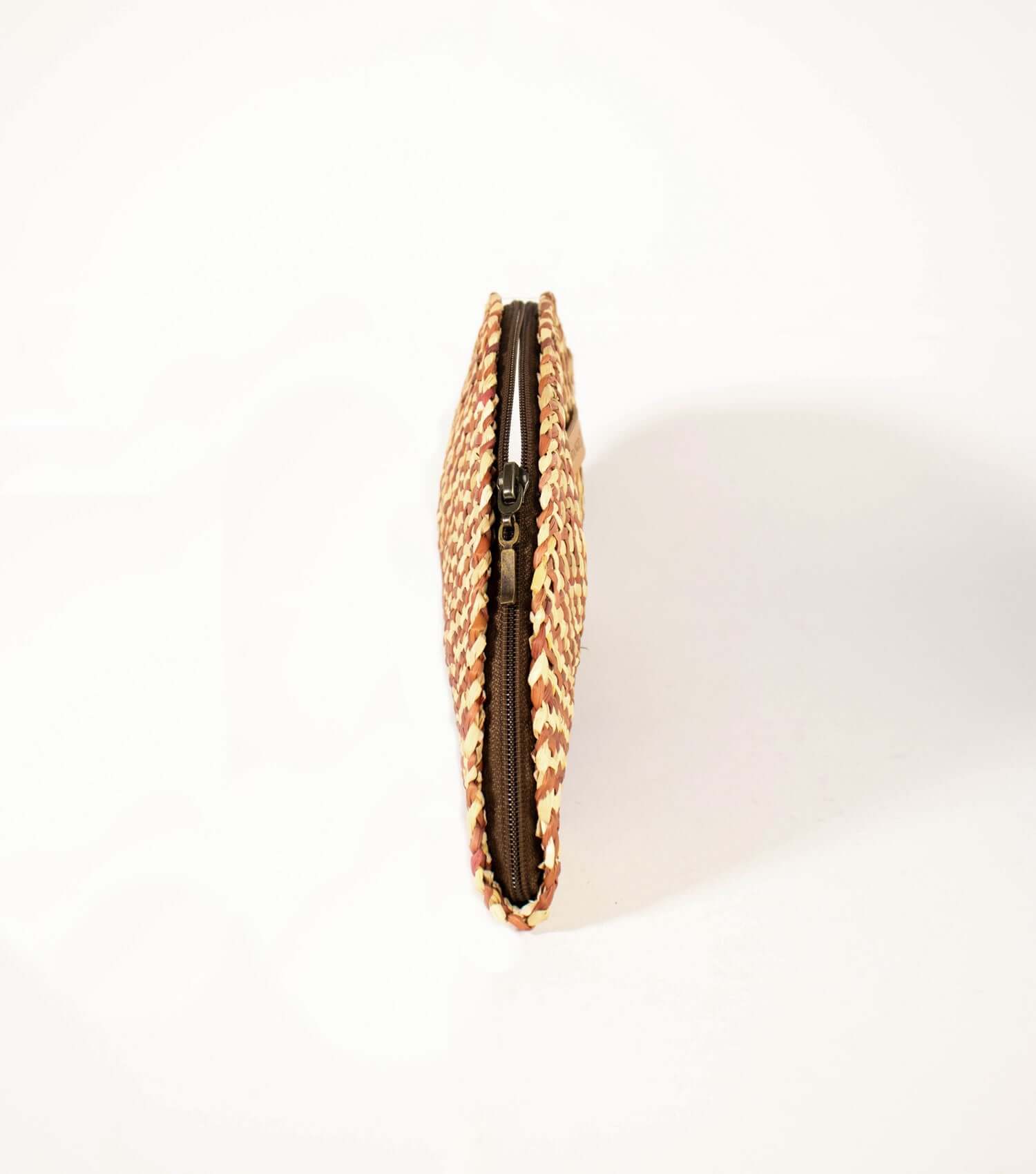 Designer sustainable clutch in camel and natural - special occasion bag and accessory