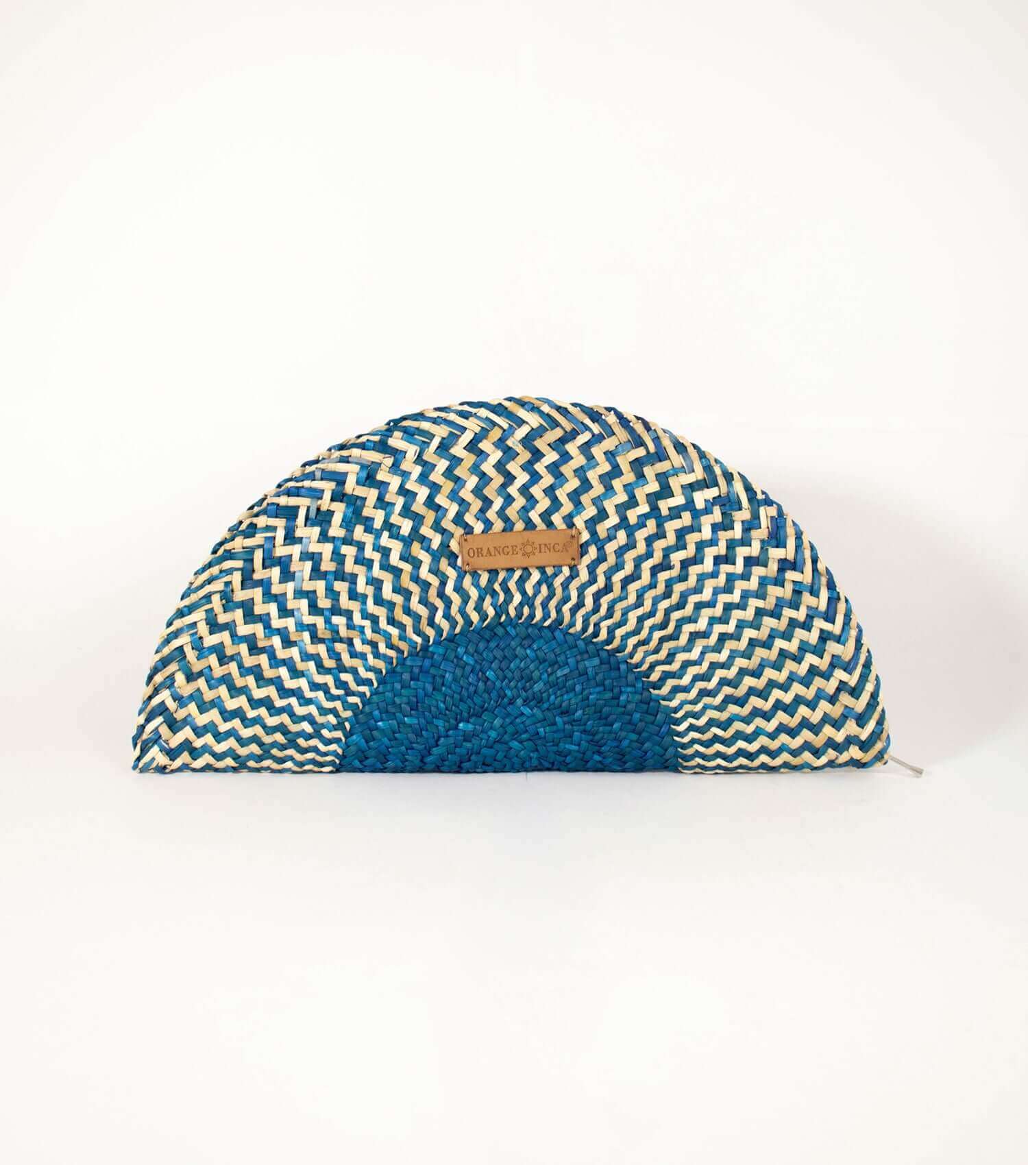 Orange Inca Flamenco Clutch - sustainable evening bag with fan design | Ocean Blue and Natural