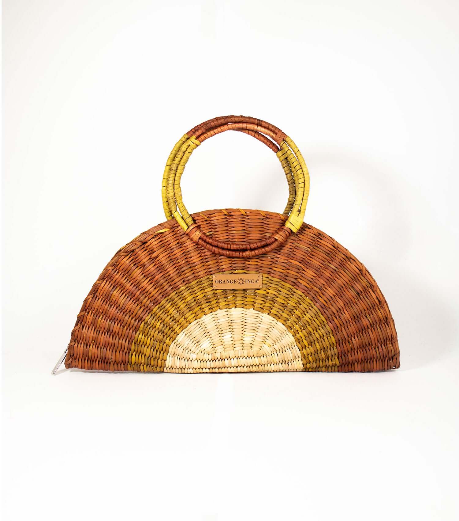 Flamenco Swing front view - showcasing vibrant Brown, Yellow and Natural tones and intricate craftsmanship, complemented by the Orange Inca logo on vegetable leather.