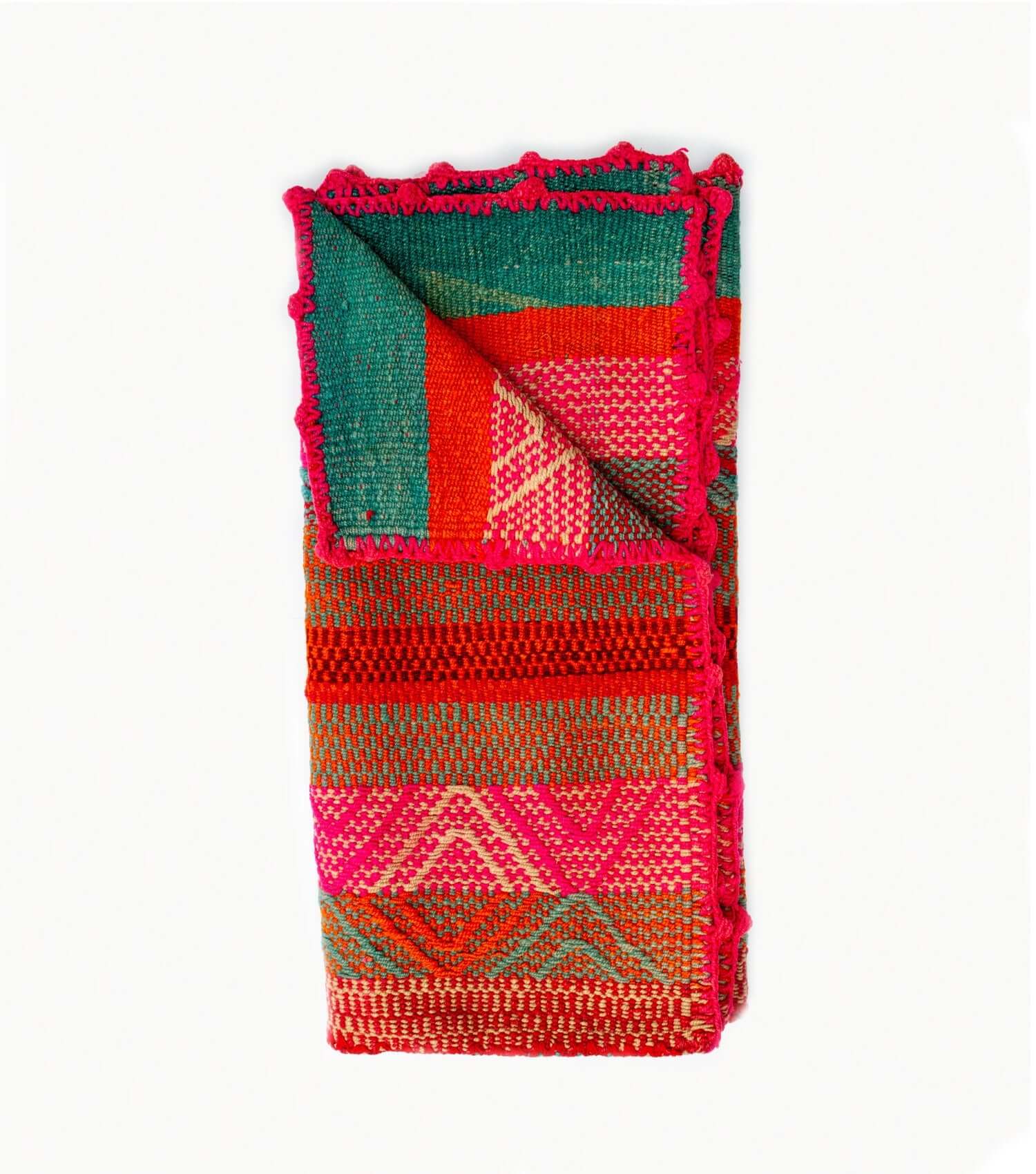Peruvian frazada No. 15 folded — handwoven sheep wool, 163×168cm | Orange Inca