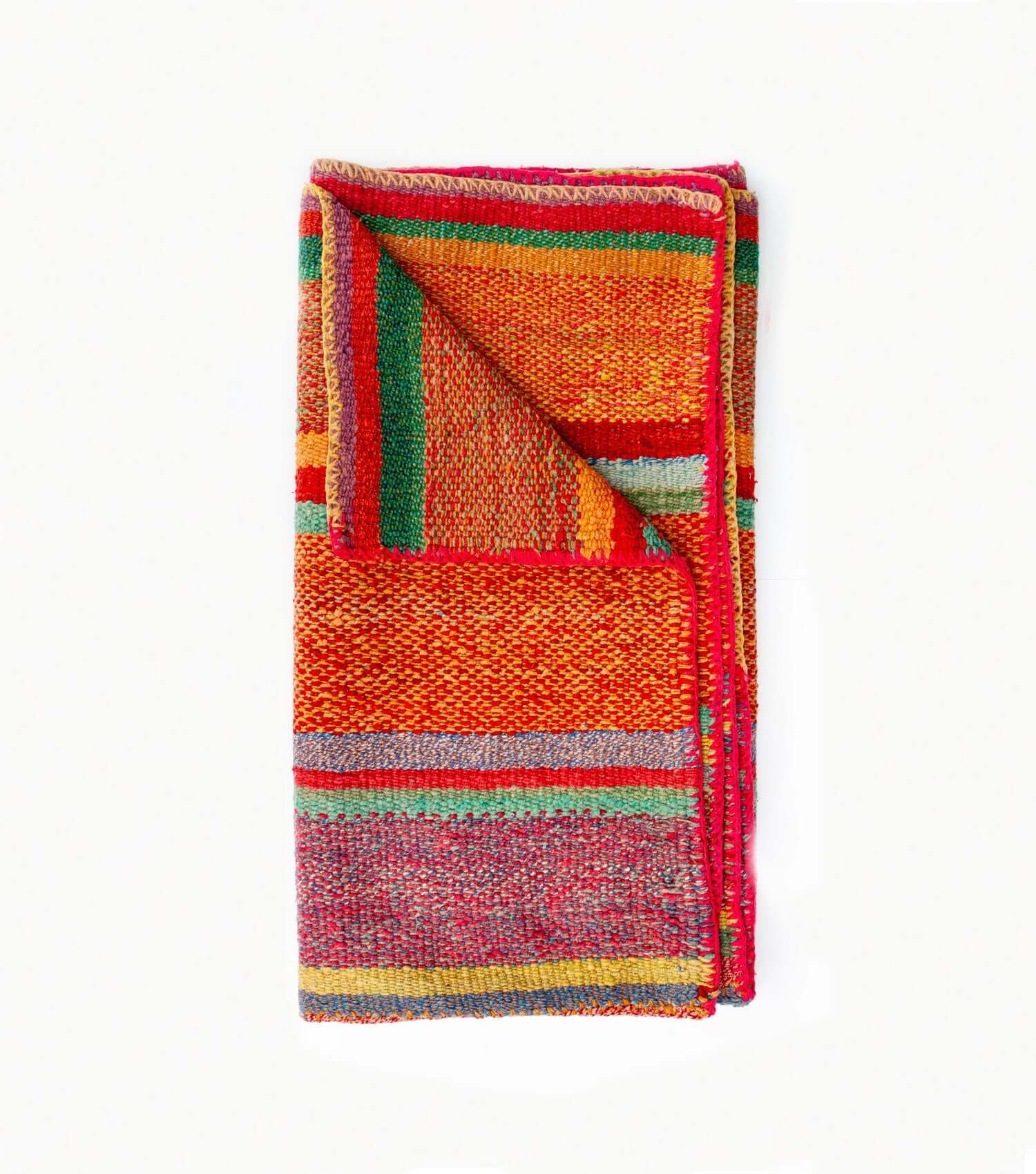 Peruvian frazada No. 7 folded — handwoven sheep wool, 176×168cm | Orange Inca