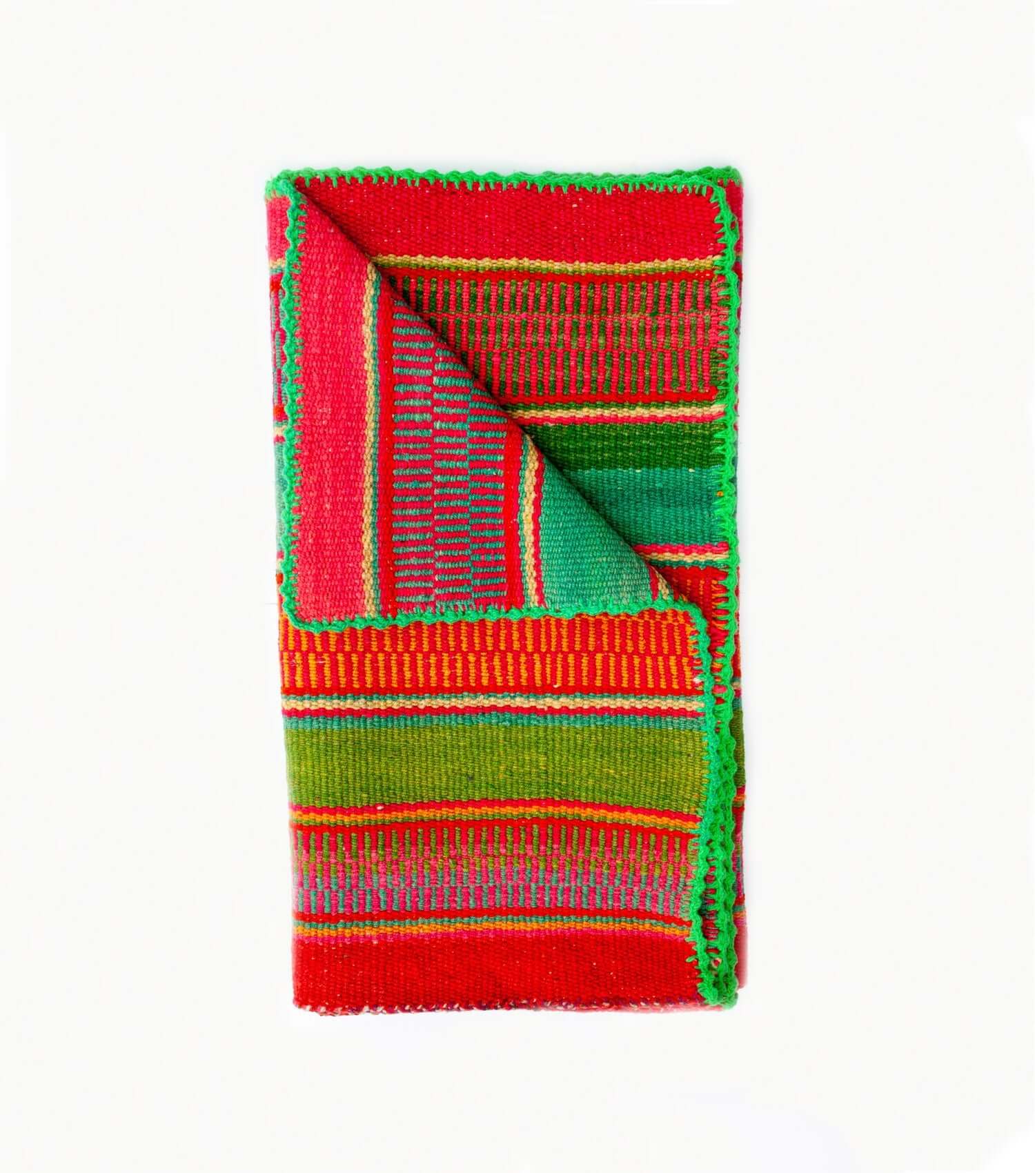 Peruvian frazada No. 12 folded — handwoven sheep wool, 179×166cm | Orange Inca