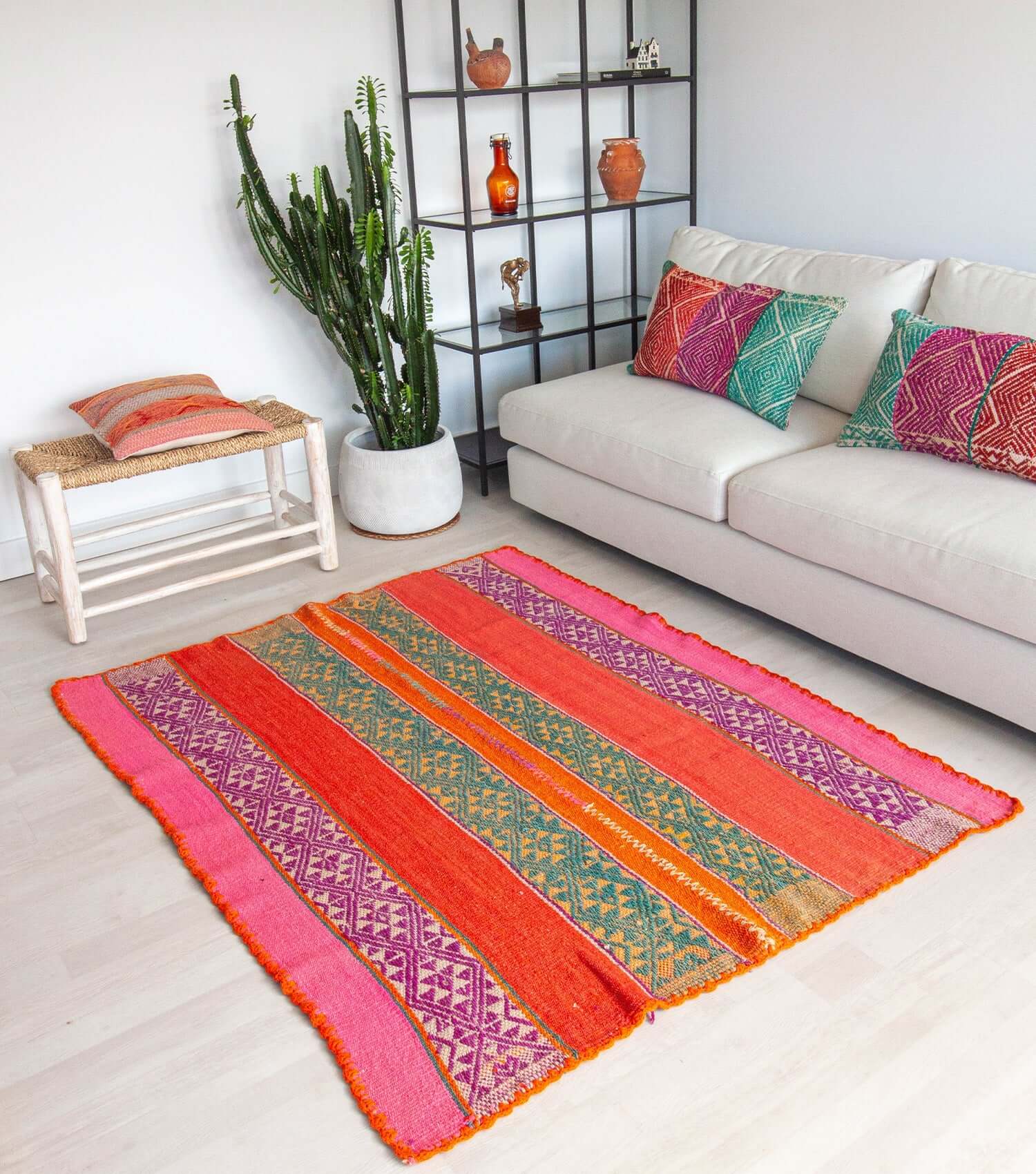 Peruvian Frazada - Wool Throw & Rug, Traditional Textile Art - No. 19 - 175x141 cms