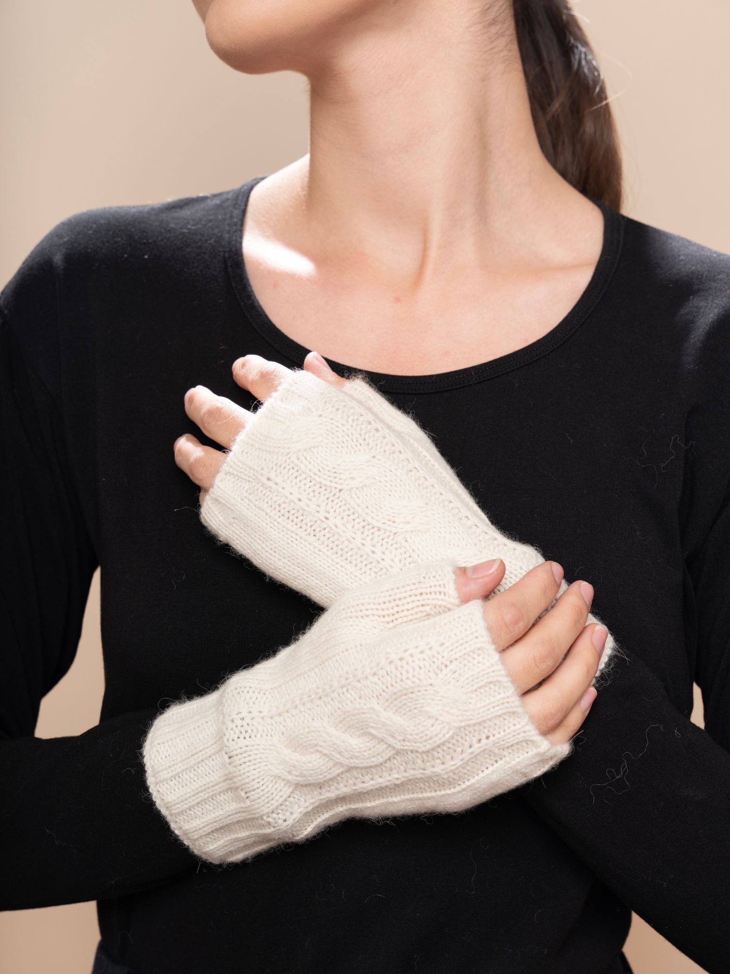 Fingerless Knitted Gloves - Ivory