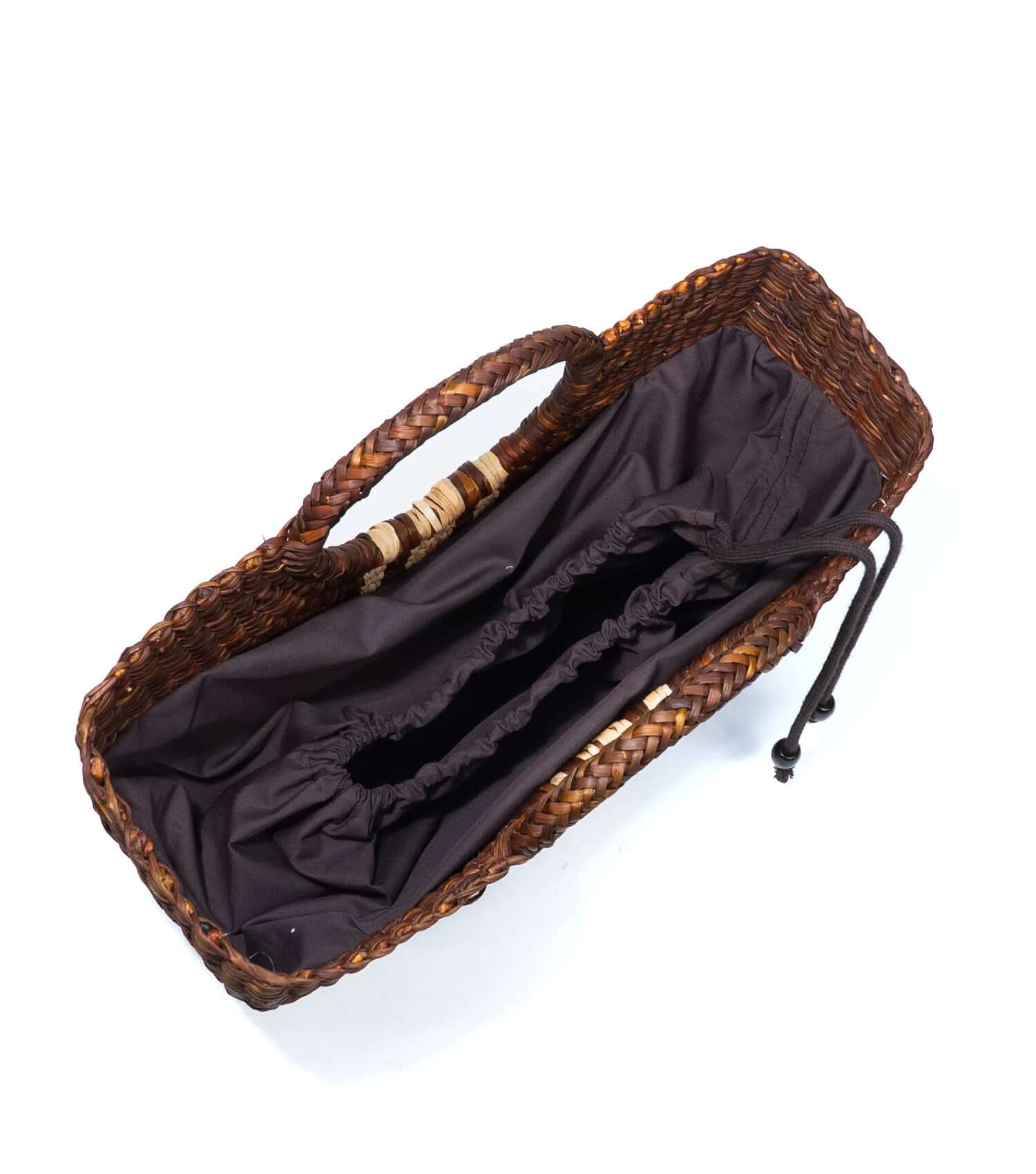 Inside Gran Fiesta reed tote with drawstring closure - designer market bag |Brown with Natural Stripes