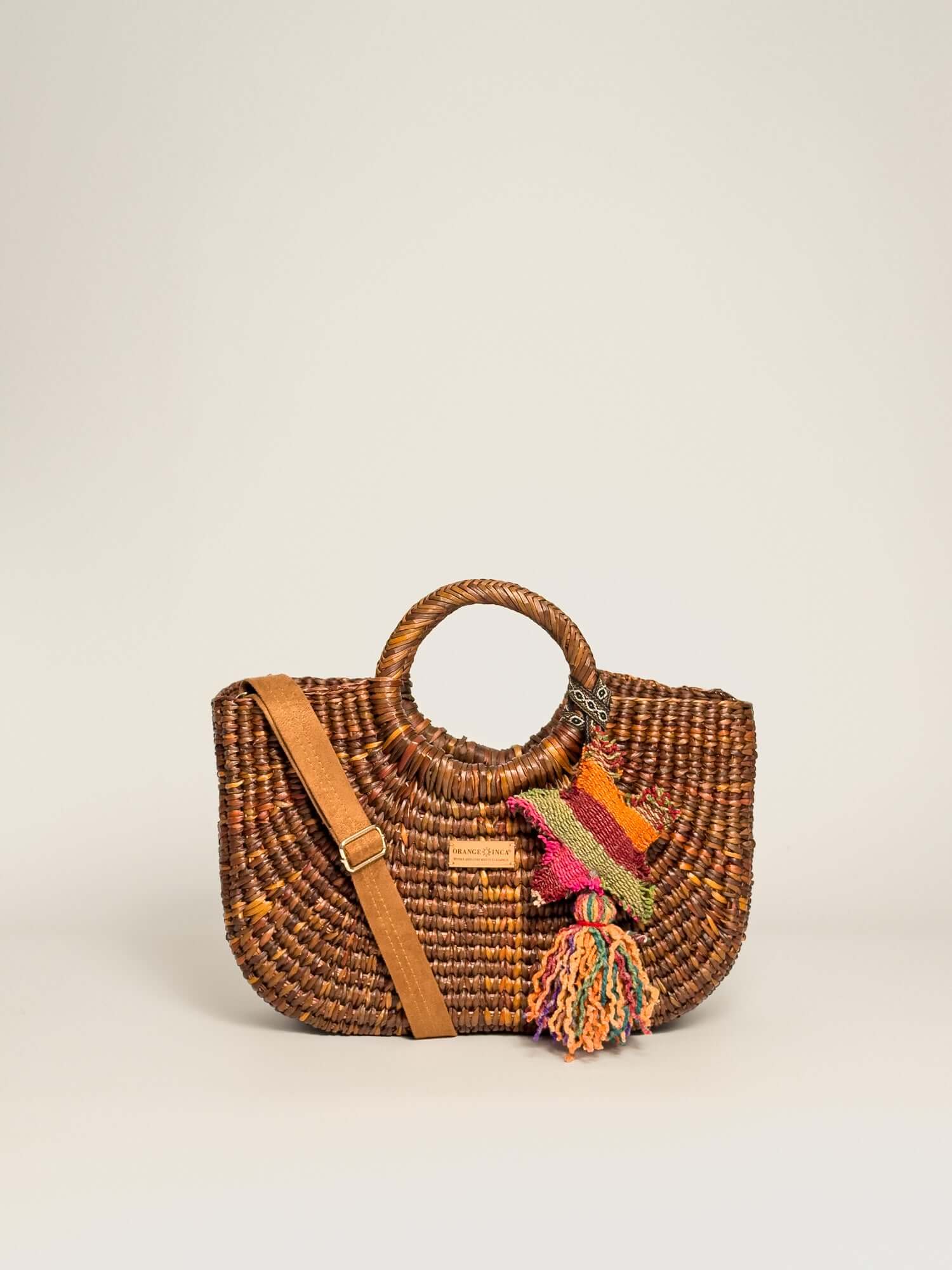 Orange Inca Gran Fiesta handwoven straw tote - sustainable luxury beach bag |Brown