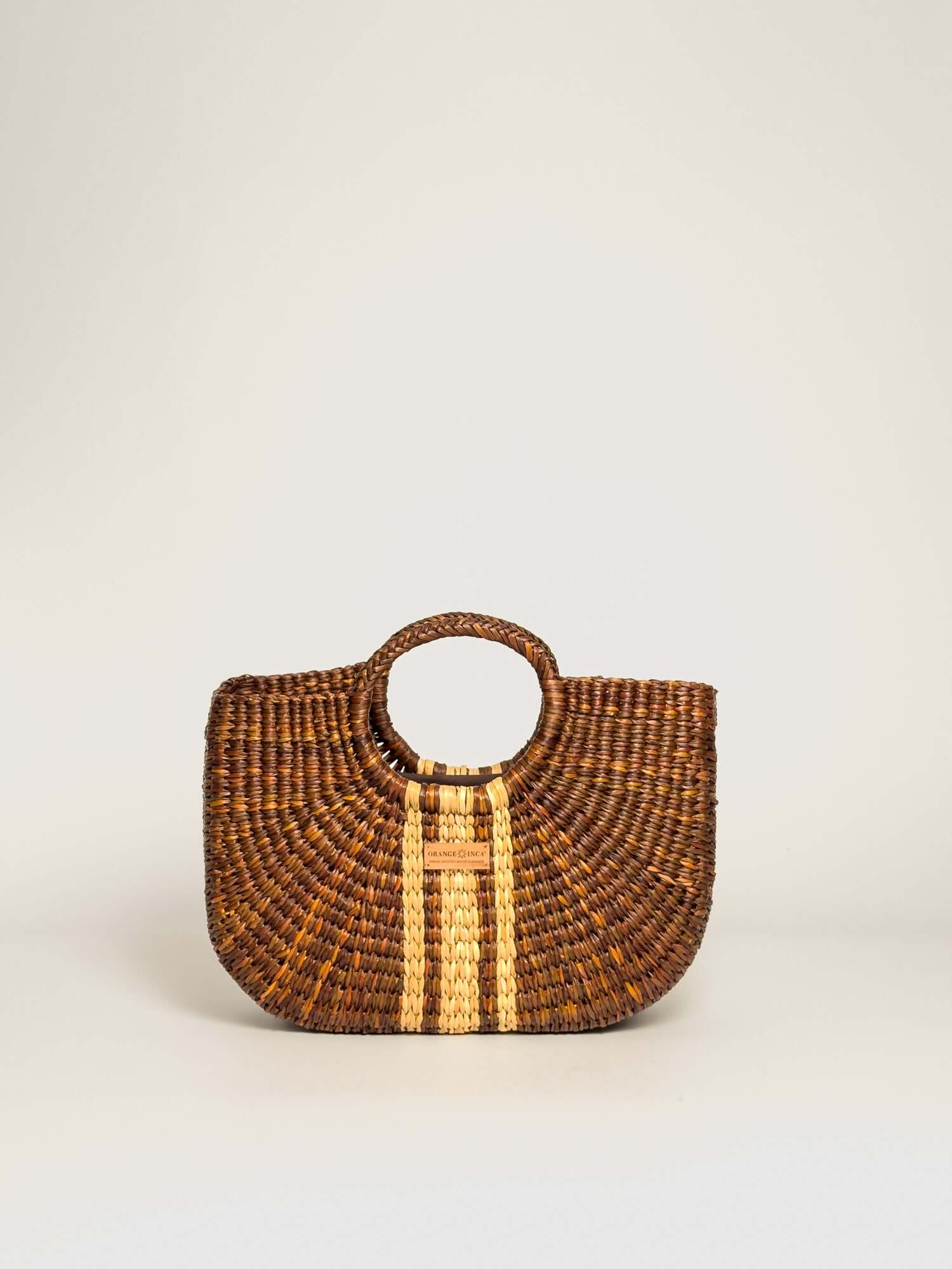 Orange Inca Resort handwoven straw tote - sustainable luxury beach bag |Brown Striped