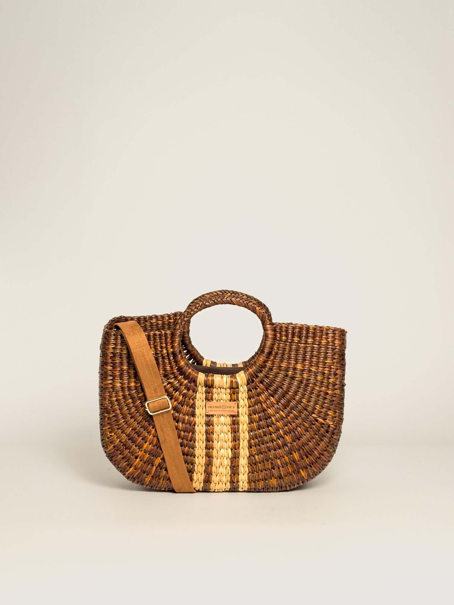 Design Tote Bag with coin purse and artisanal tassel from Orange Inca|Brown Striped