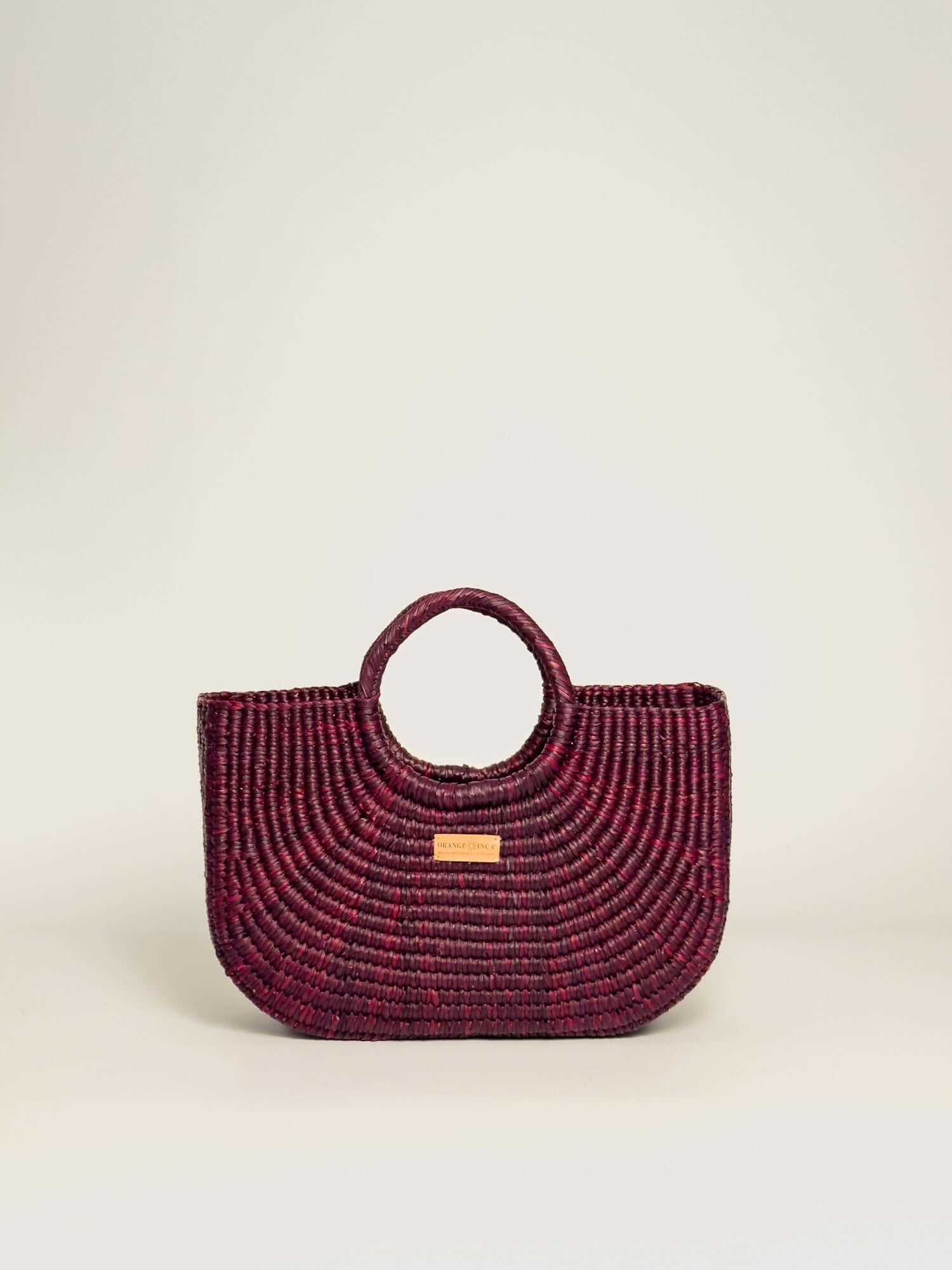 Orange Inca Resort handwoven straw tote - sustainable luxury beach bag |Burgundy