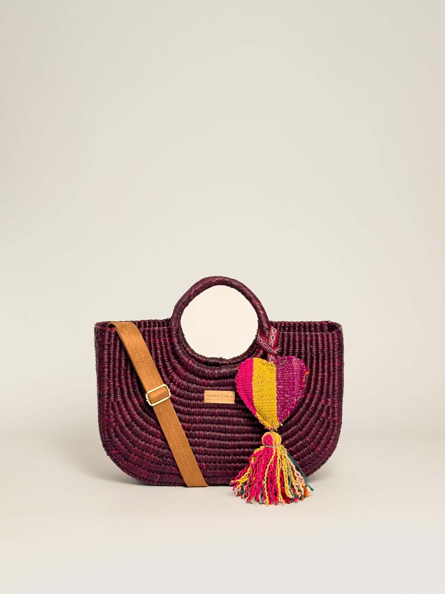 Orange Inca Gran Fiesta handwoven straw tote - sustainable luxury beach bag |Burgundy