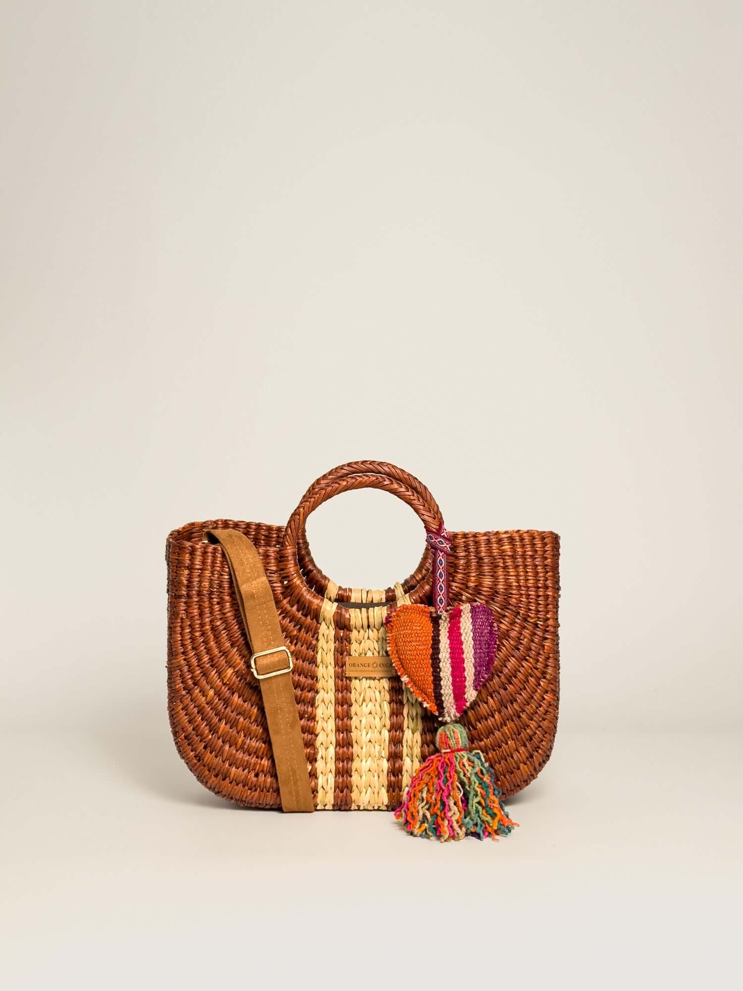 Orange Inca Gran Fiesta handwoven straw tote - sustainable luxury beach bag |Camel Striped